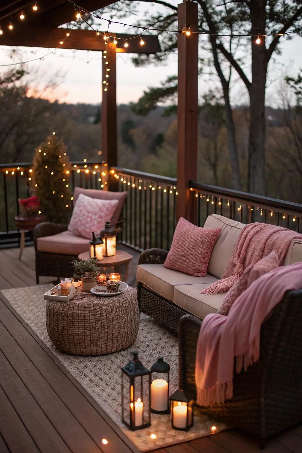 Rose and coffee create a romantic and cozy deck atmosphere.