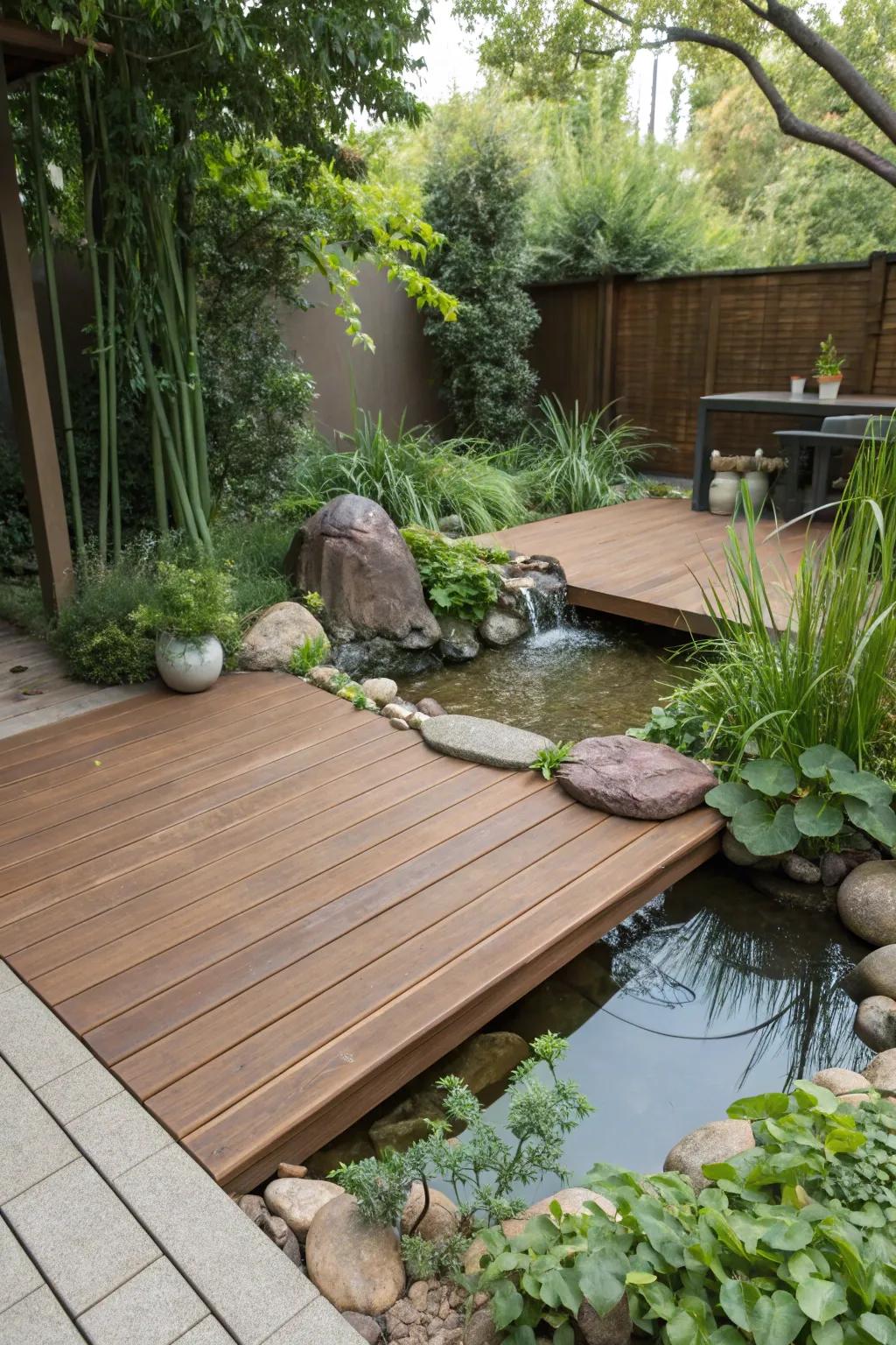 Earthy tones blend with nature for a peaceful deck experience.