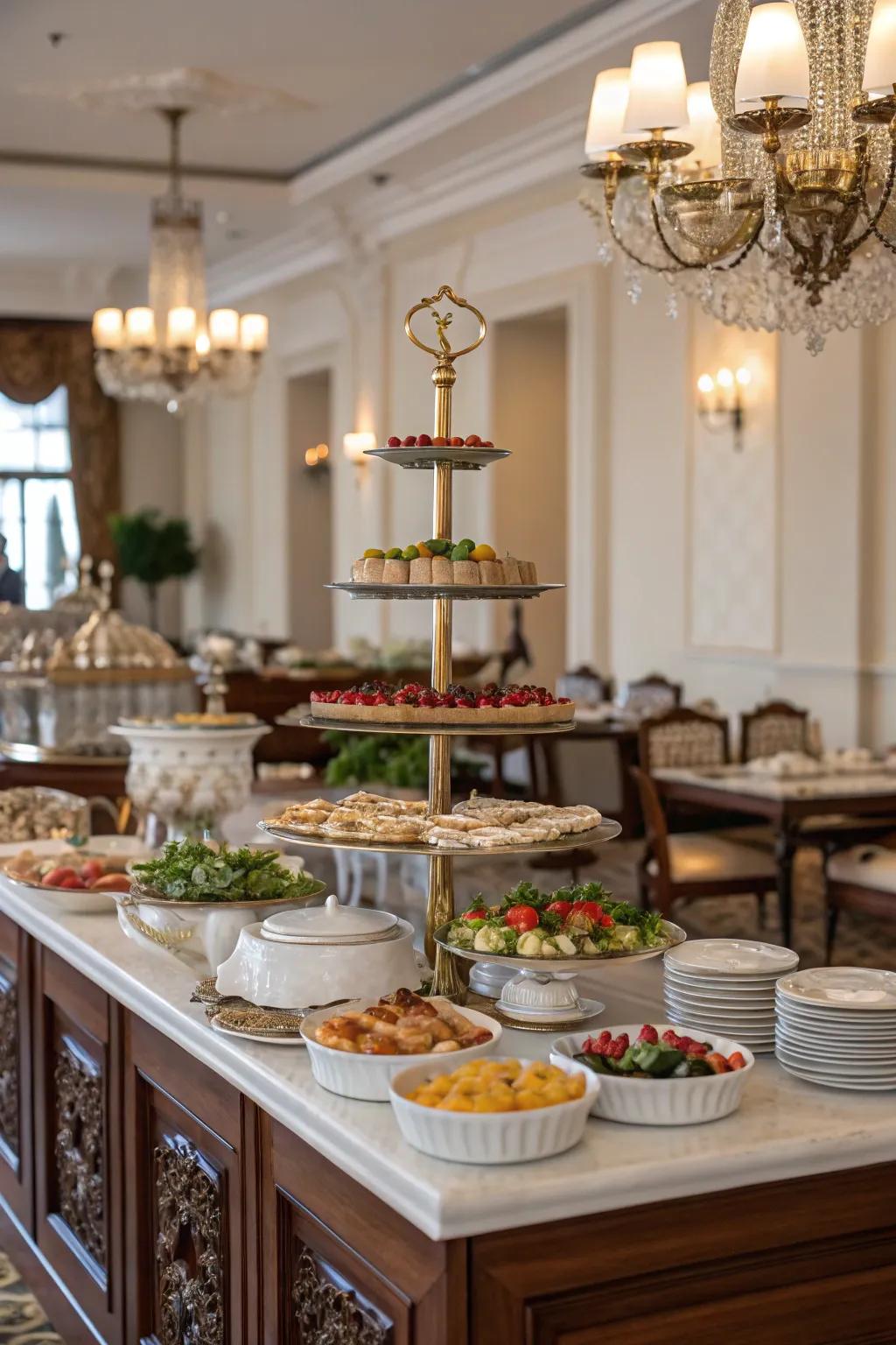 Elegant serveware turns your buffet into a visual delight.