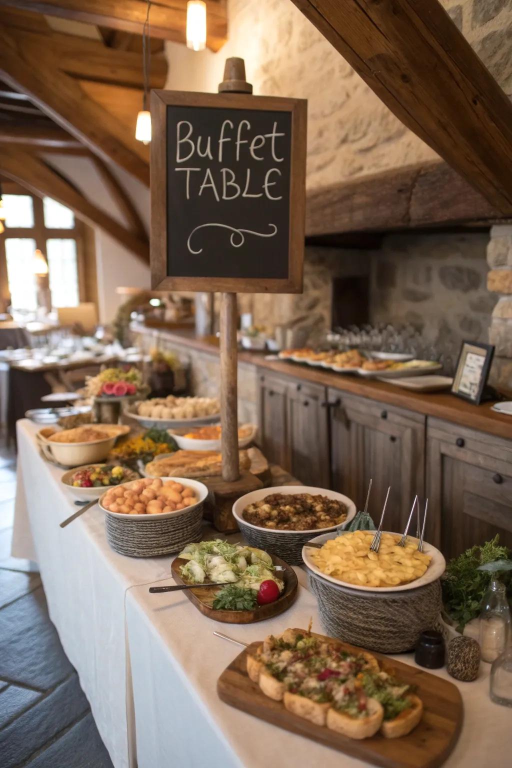 Chalkboard labels bring a sense of fun and clarity to your buffet arrangement.