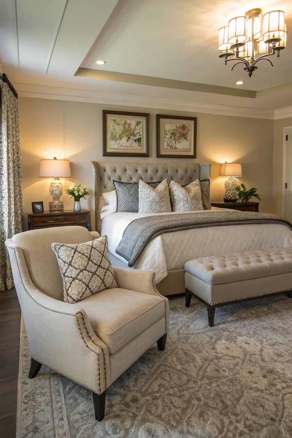 A seating area adds luxury and comfort to your bedroom.