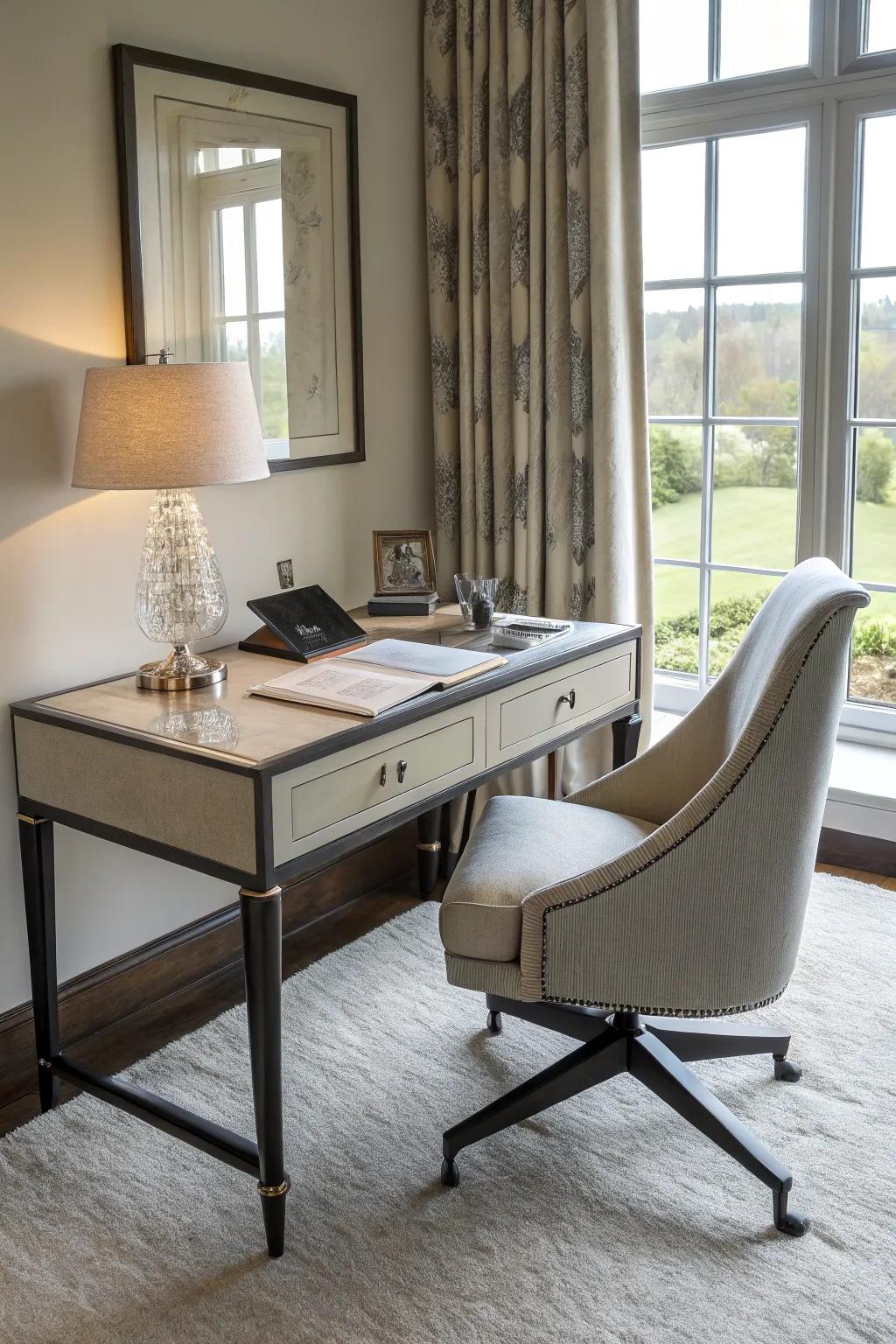 A thoughtfully placed workstation marries functionality and style.