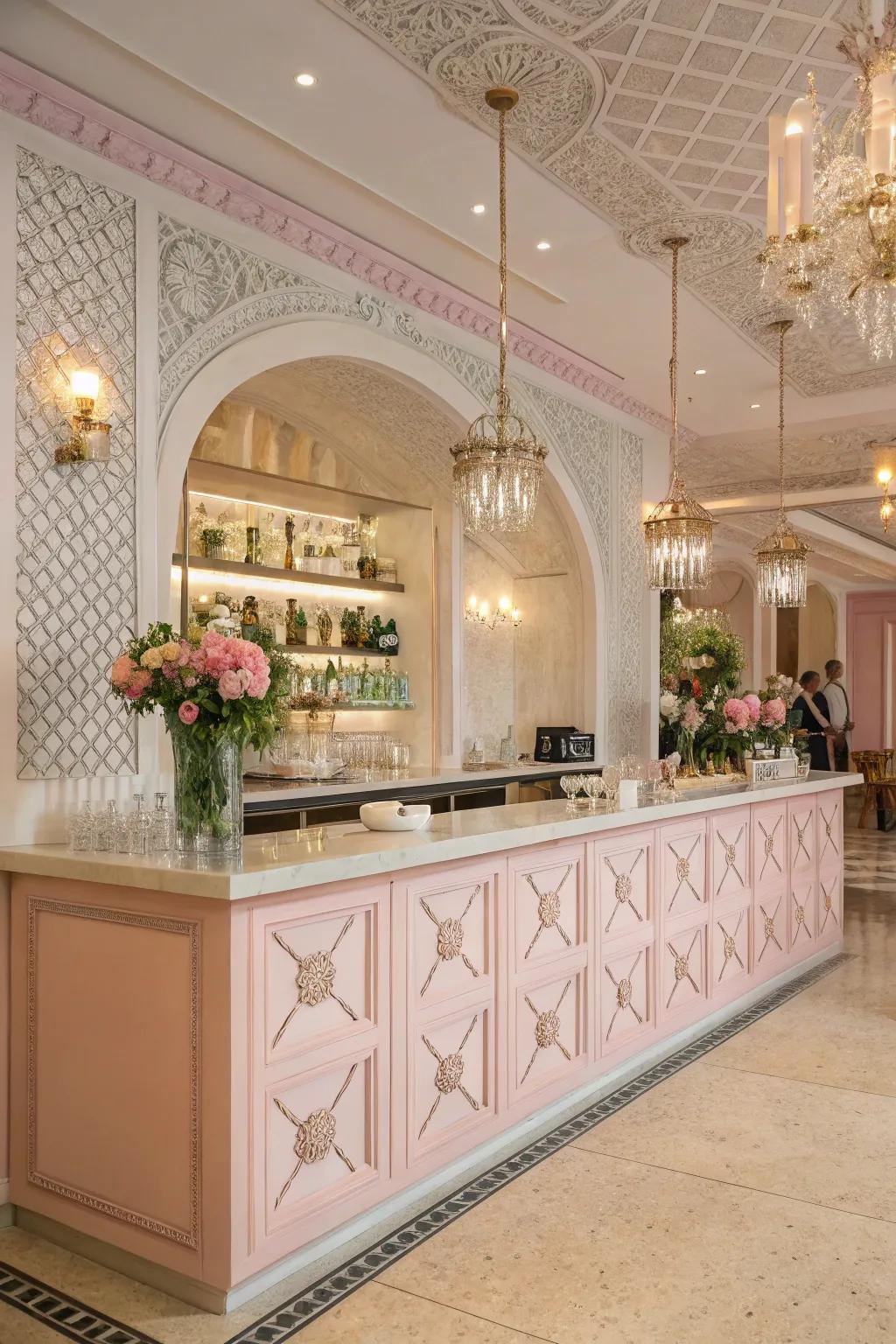 Girly touches set up a soft, elegant atmosphere.