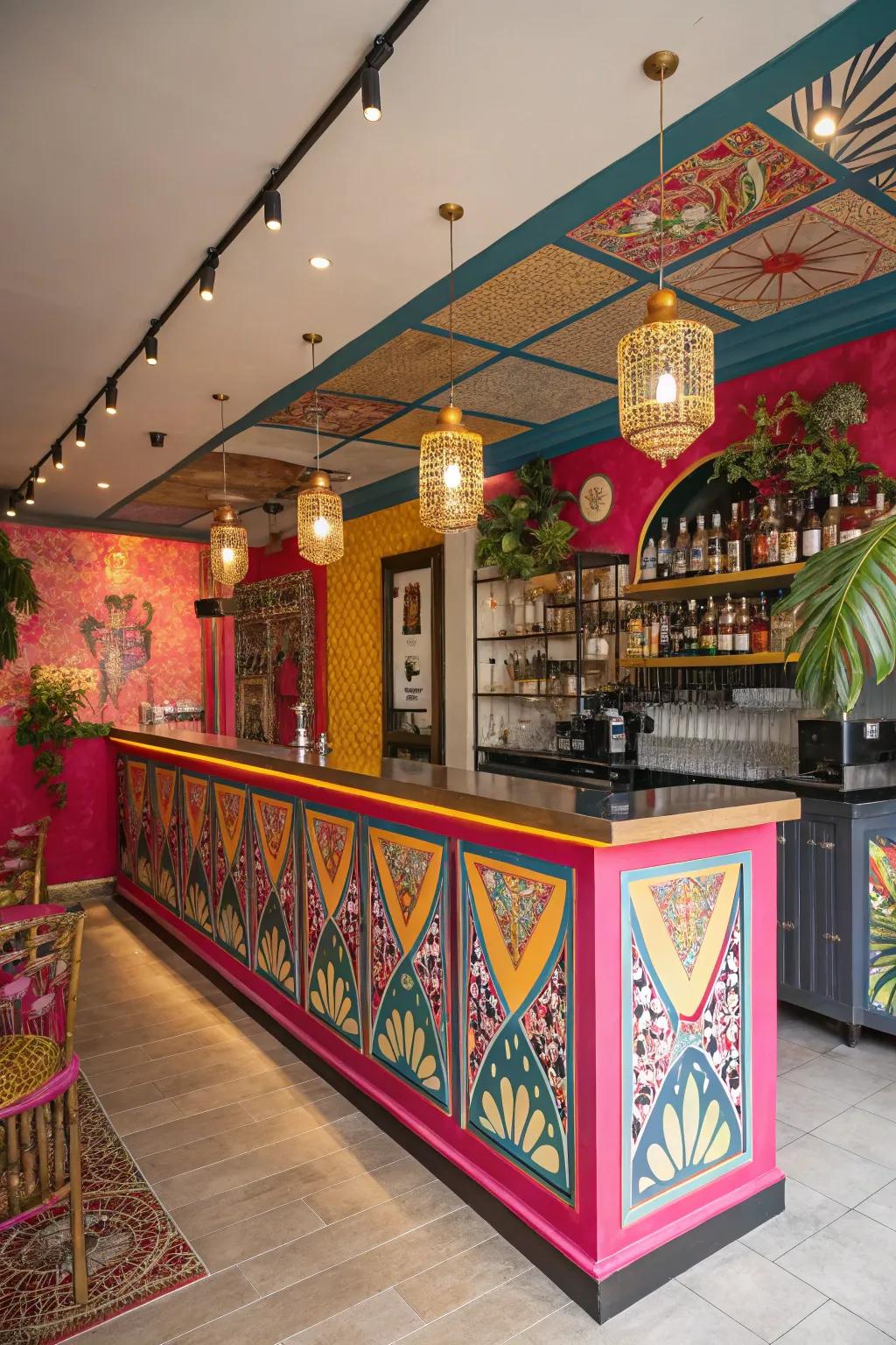 Stand out with a striking and radiant home bar.