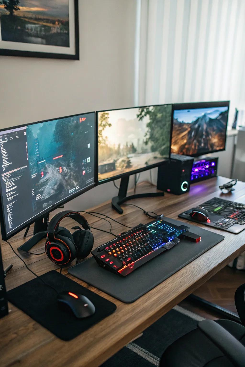 Multiple displays offer a sprawling gaming experience.