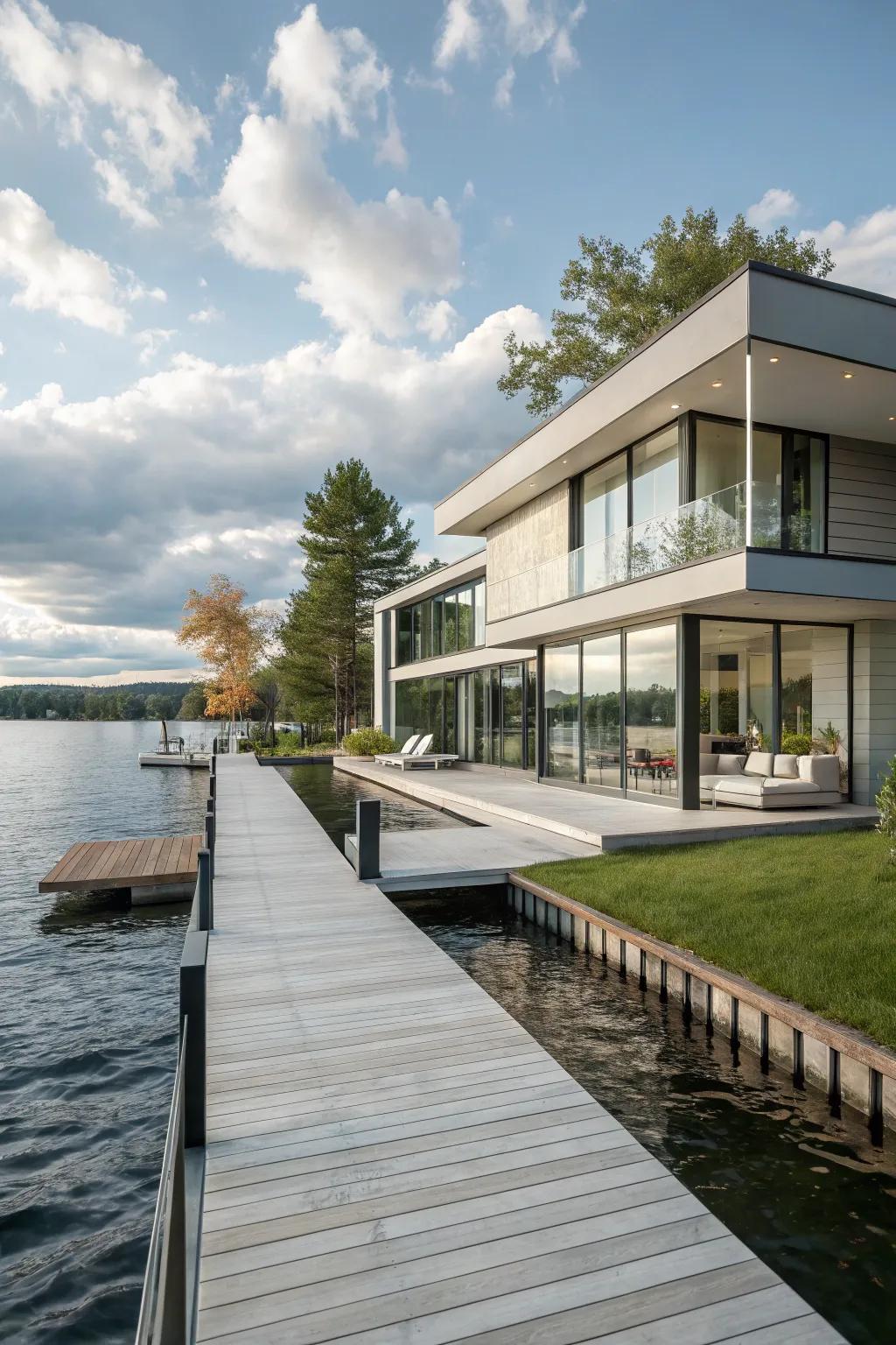 Modern architecture infuses sophistication into lakeside living.
