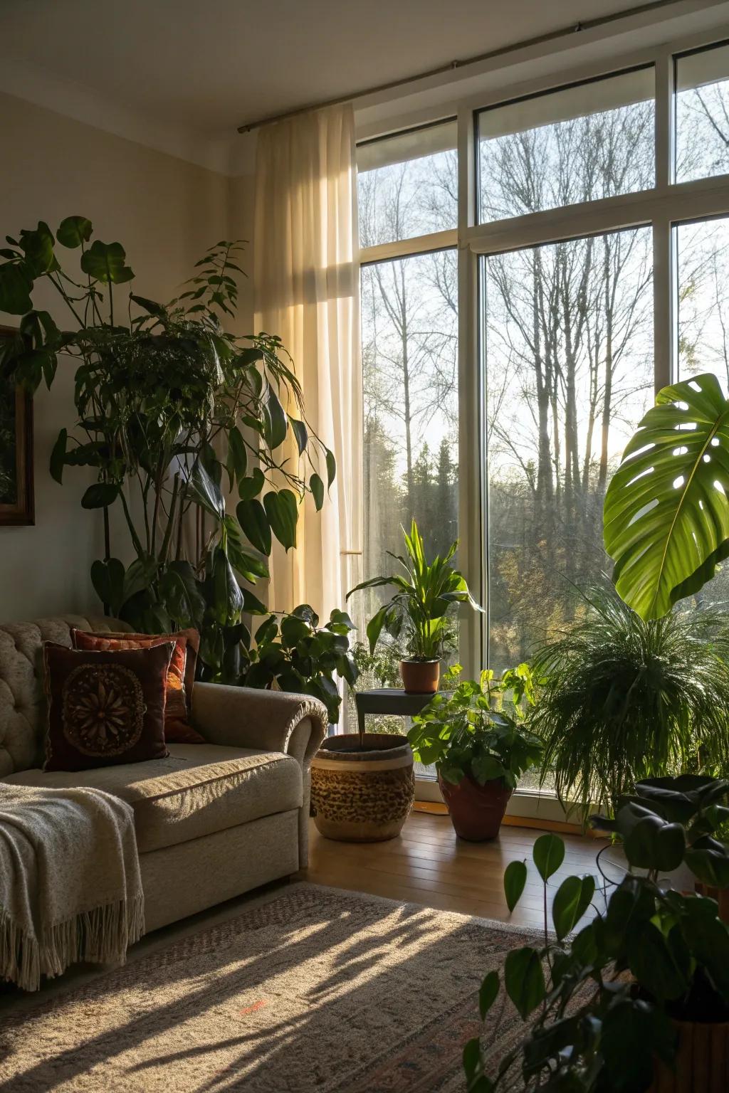 Enhance your room's vibe with indoor plants near the window.