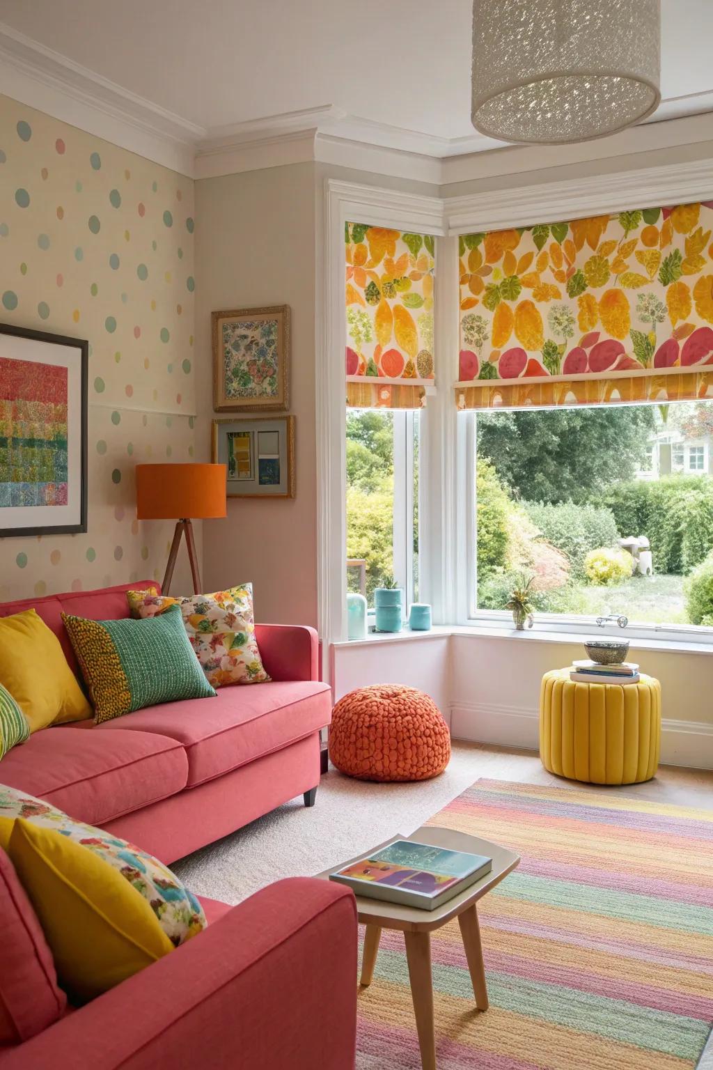 Liven up your interiors with colorful window treatments.