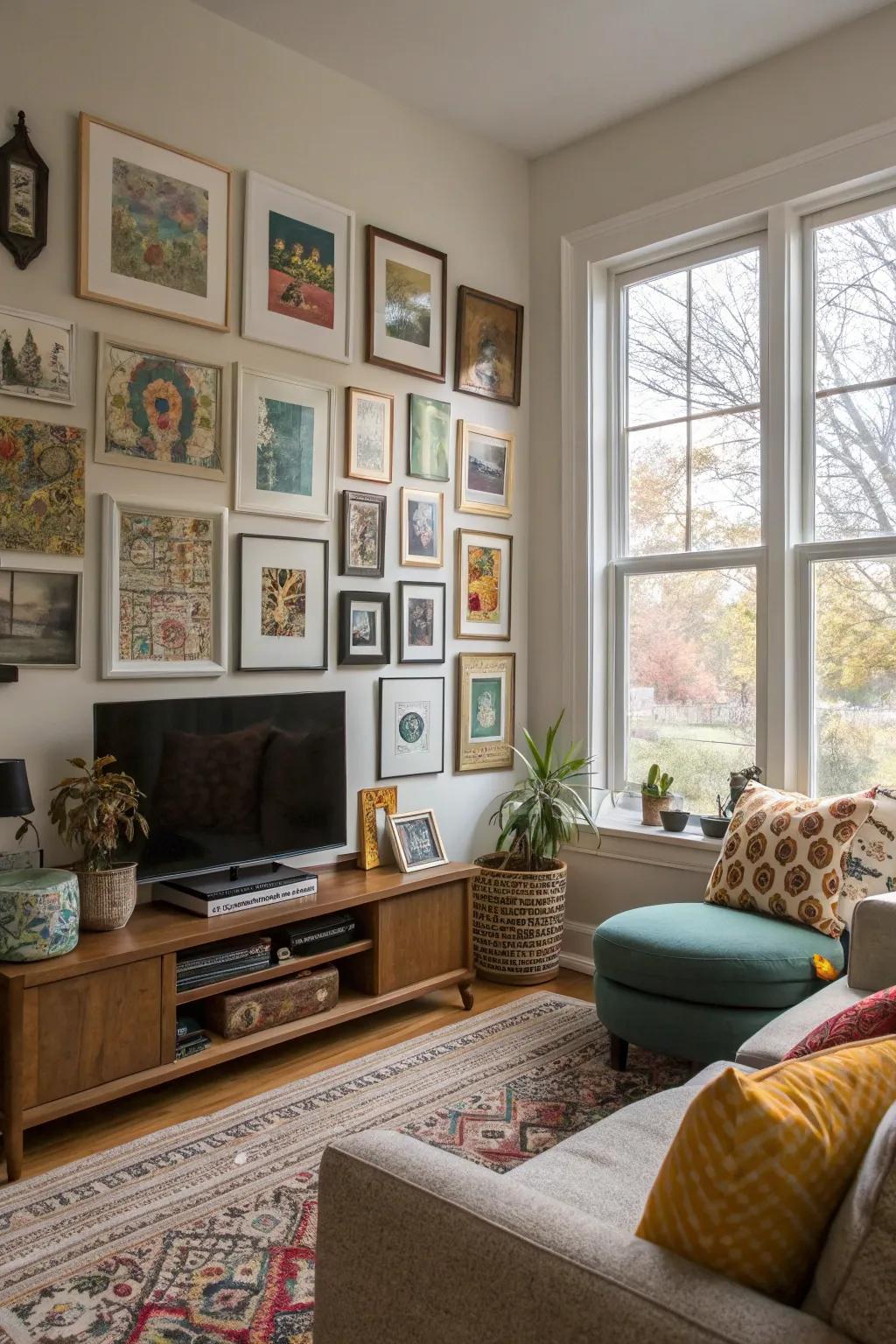 Customize your space with a gallery wall around your window.