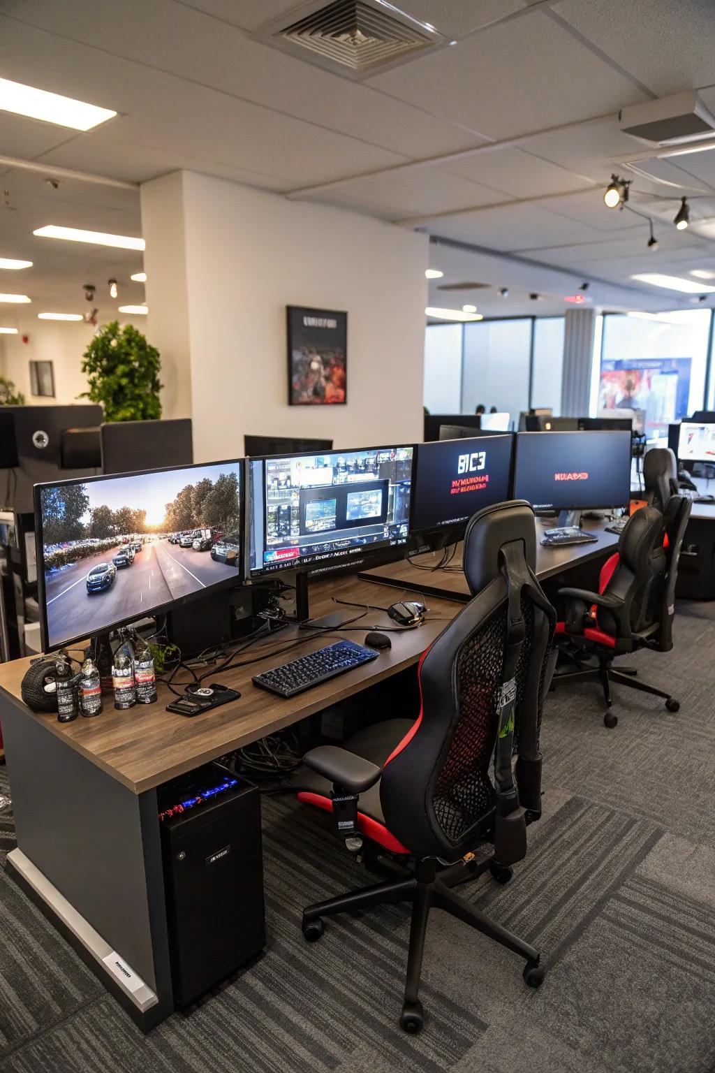 A multi-screen setup for an improved gaming and work environment.