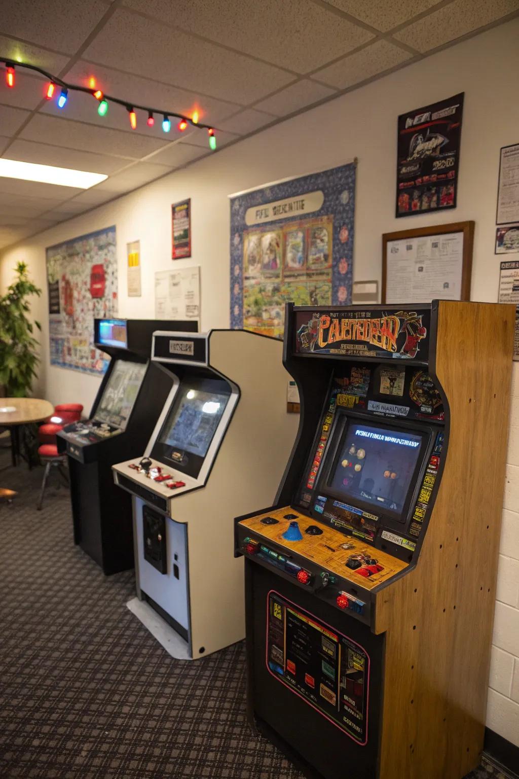 A vintage arcade nook adds nostalgic charm to your game room.
