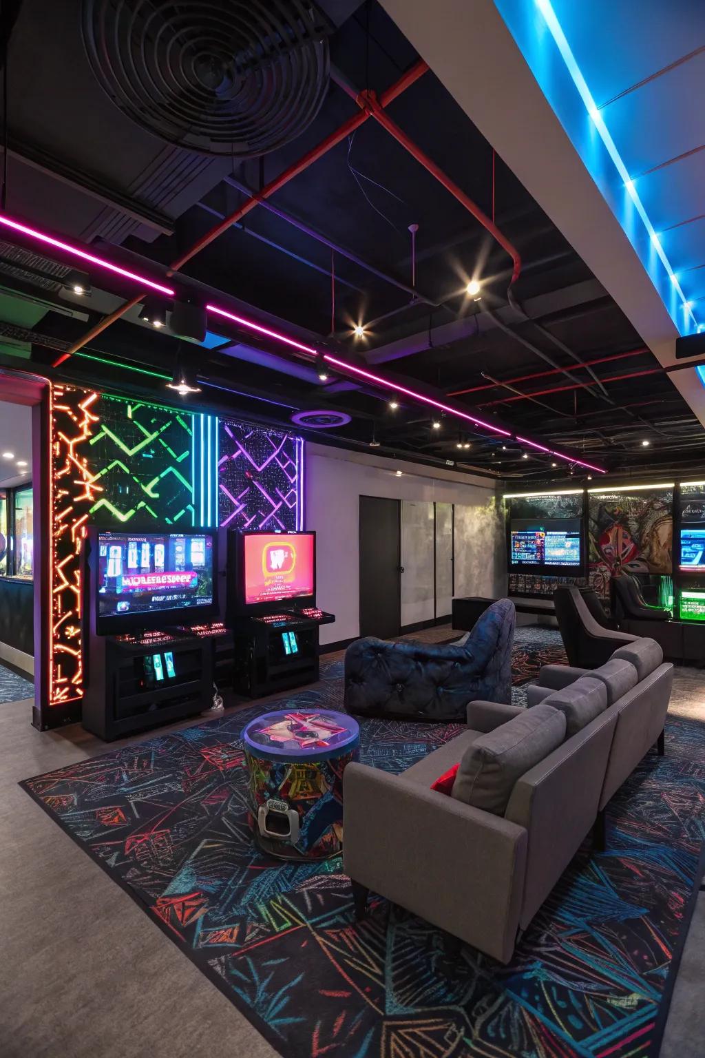 Dynamic lighting brings character and atmosphere to your office game room.