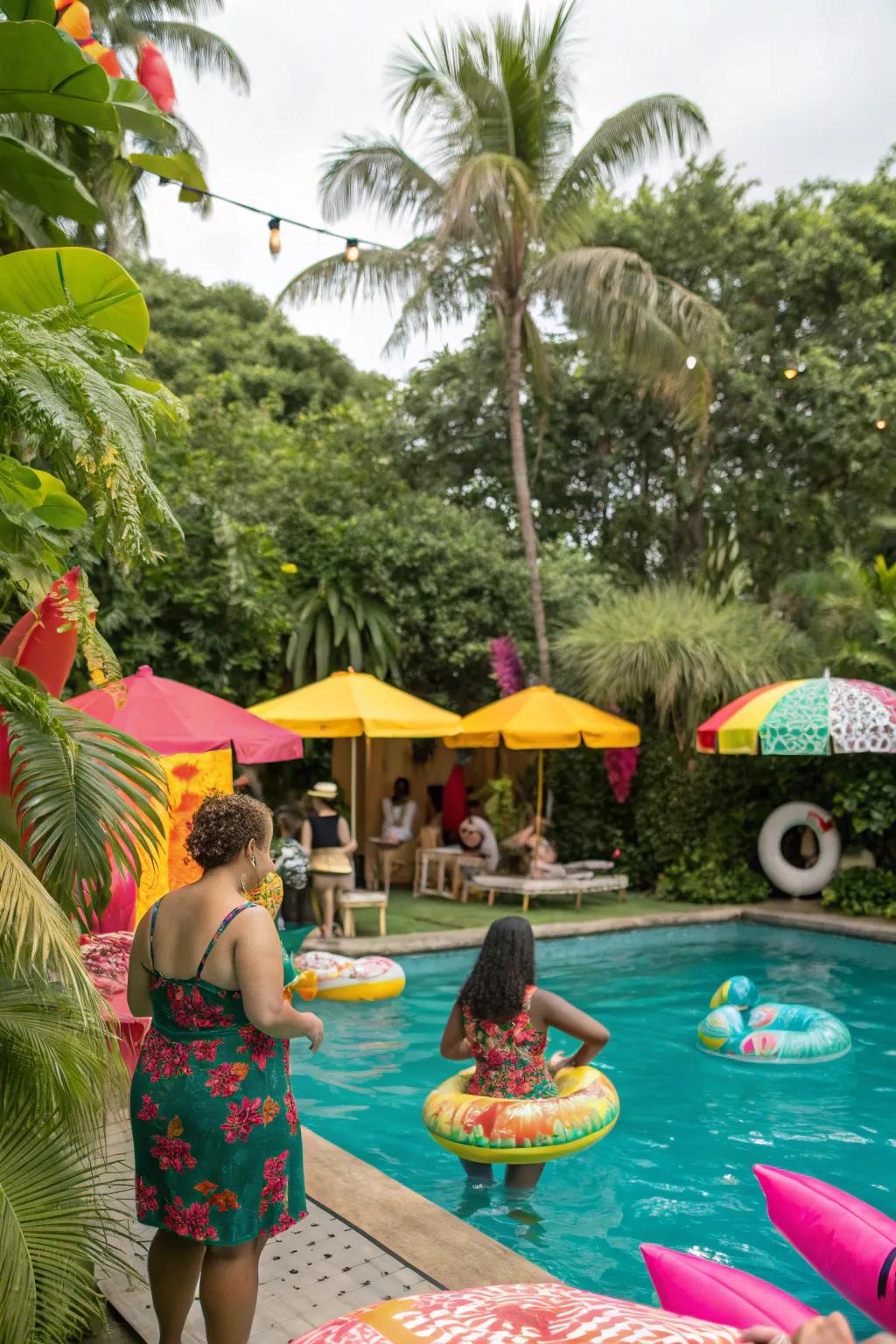 Dive into a tropical pool party filled with fun and relaxation.