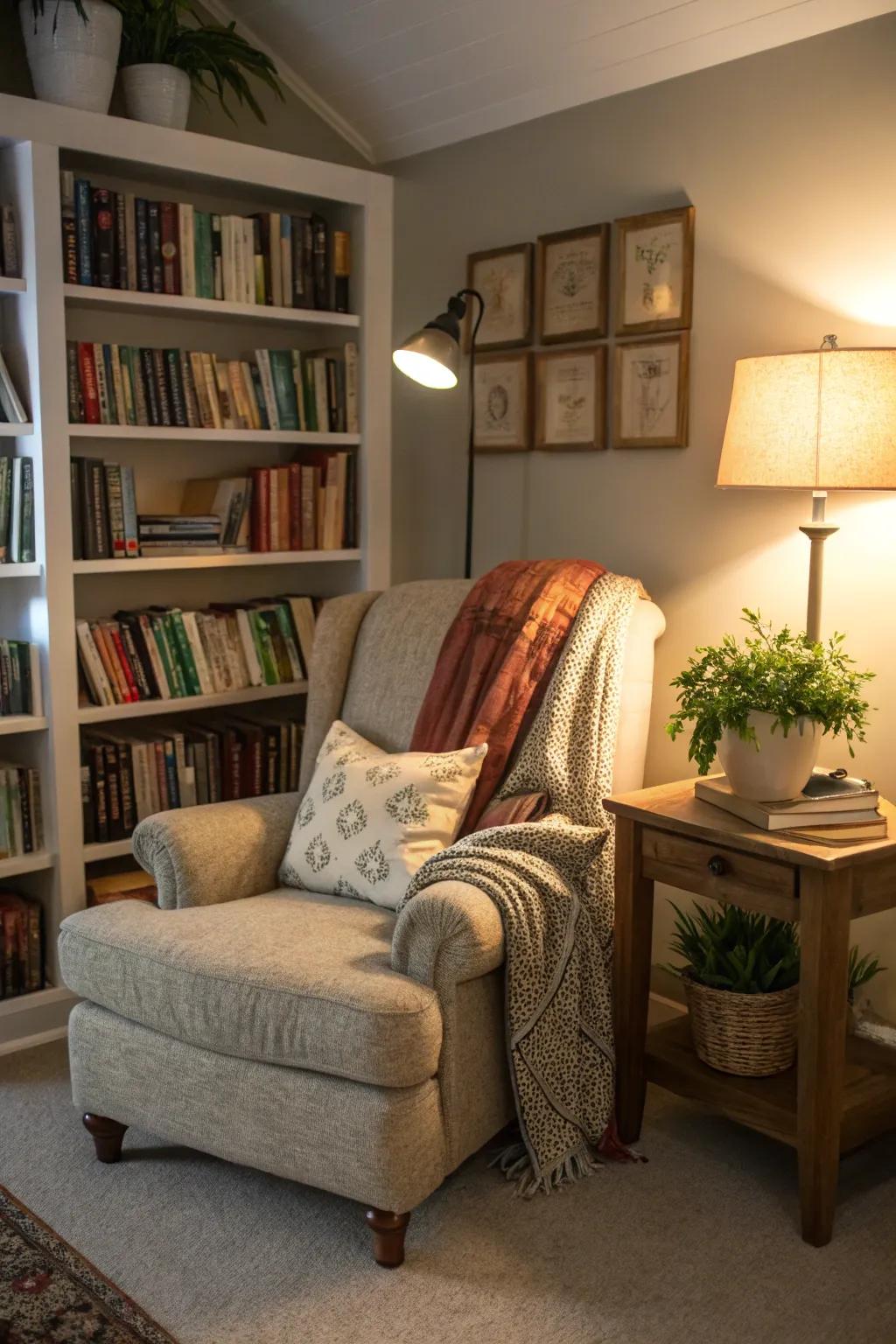 Design a perfect reading sanctuary in your bonus room, complete with comfy seating and organized bookshelves.