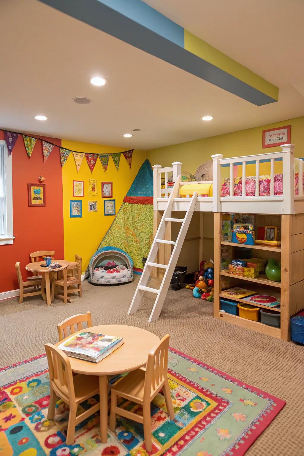 A dedicated play area keeps the kids entertained and the main living spaces clutter-free.