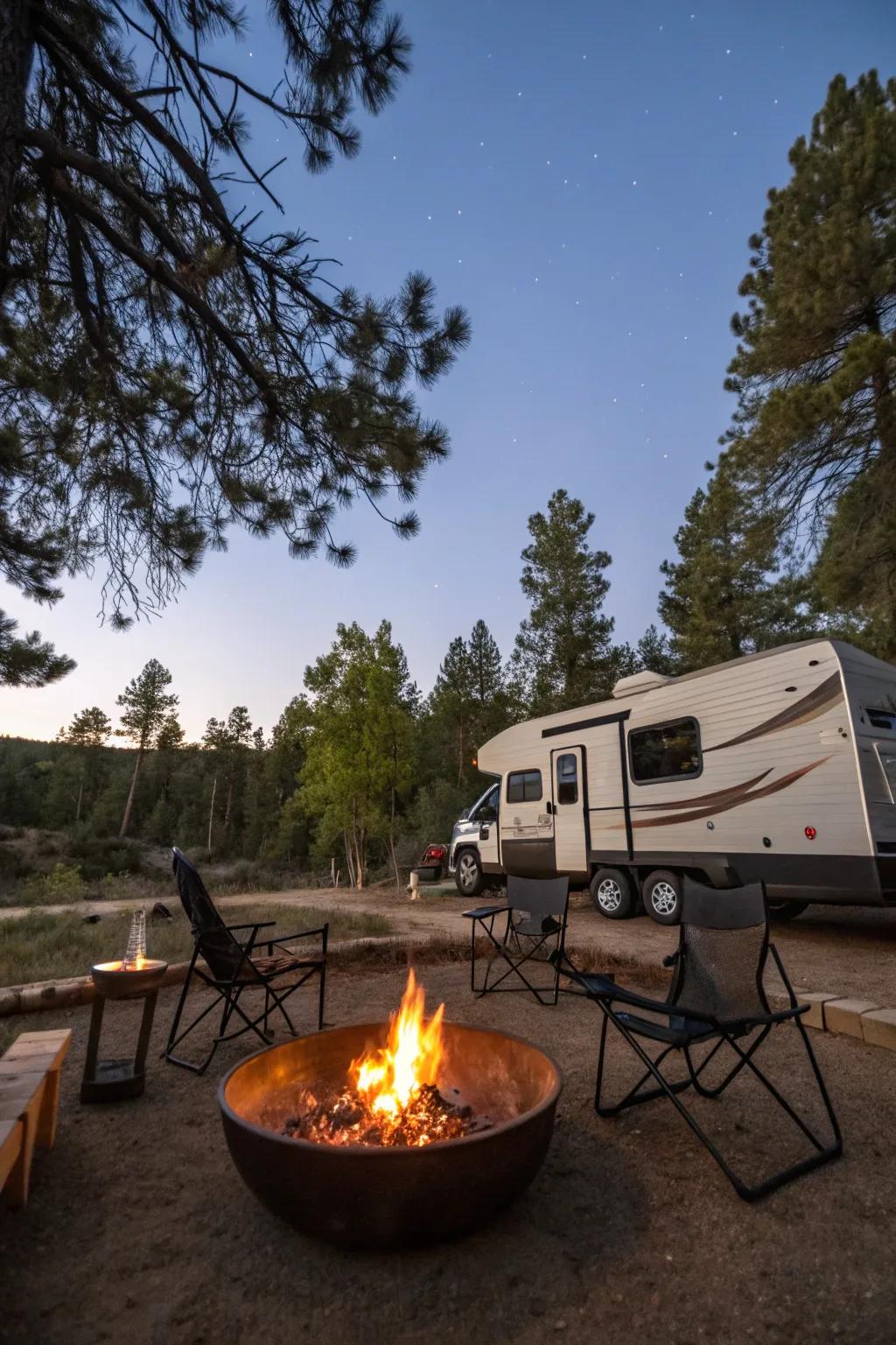 A surface flame pot offers warmth without the smoke.