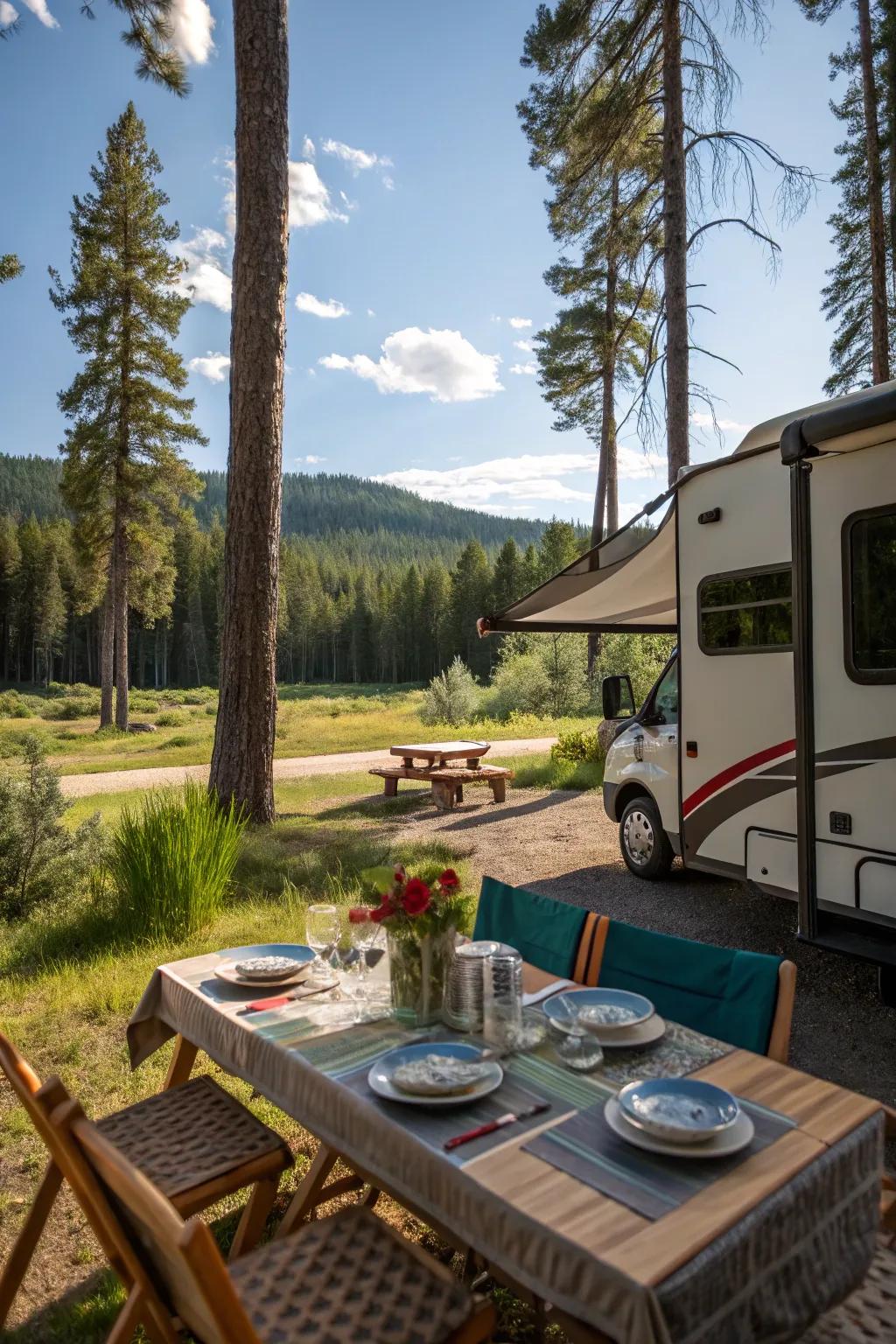 An outdoor dining spot enhances meal enjoyment.