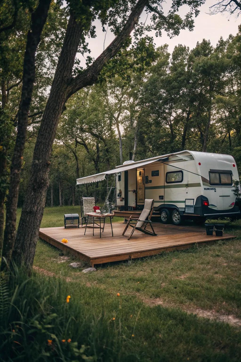 A patio base introduces stability and elegance to your campsite.
