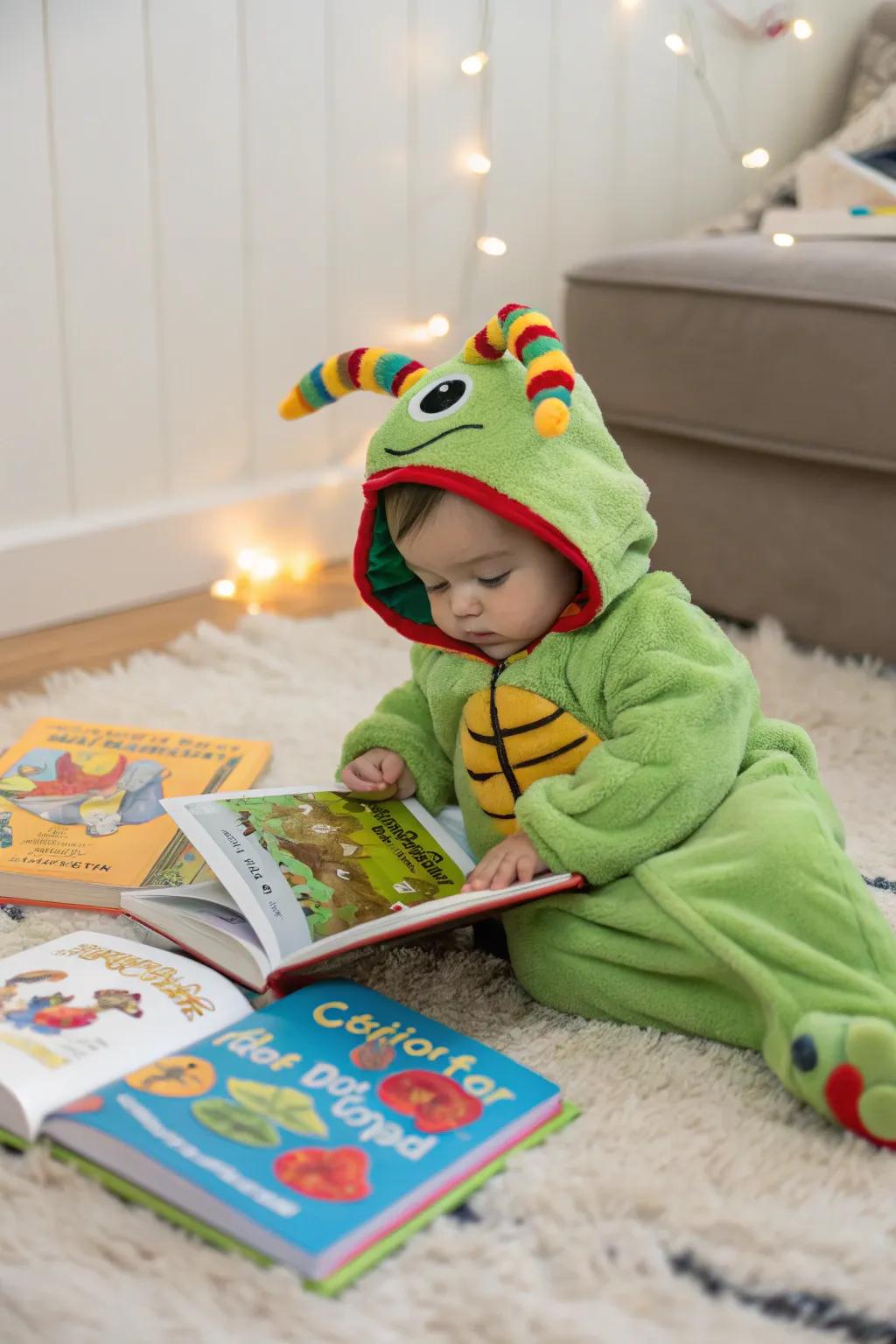 This bookworm is all set for some exciting story time.