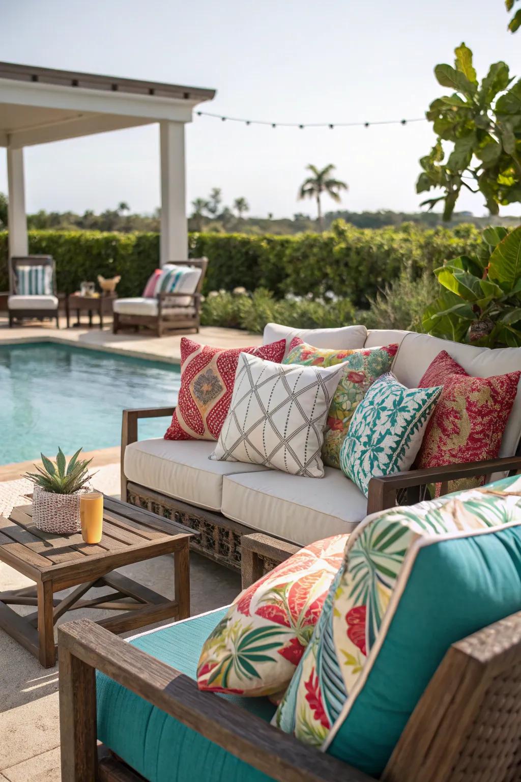 Brighten your seating zone with vibrant accent cushions.