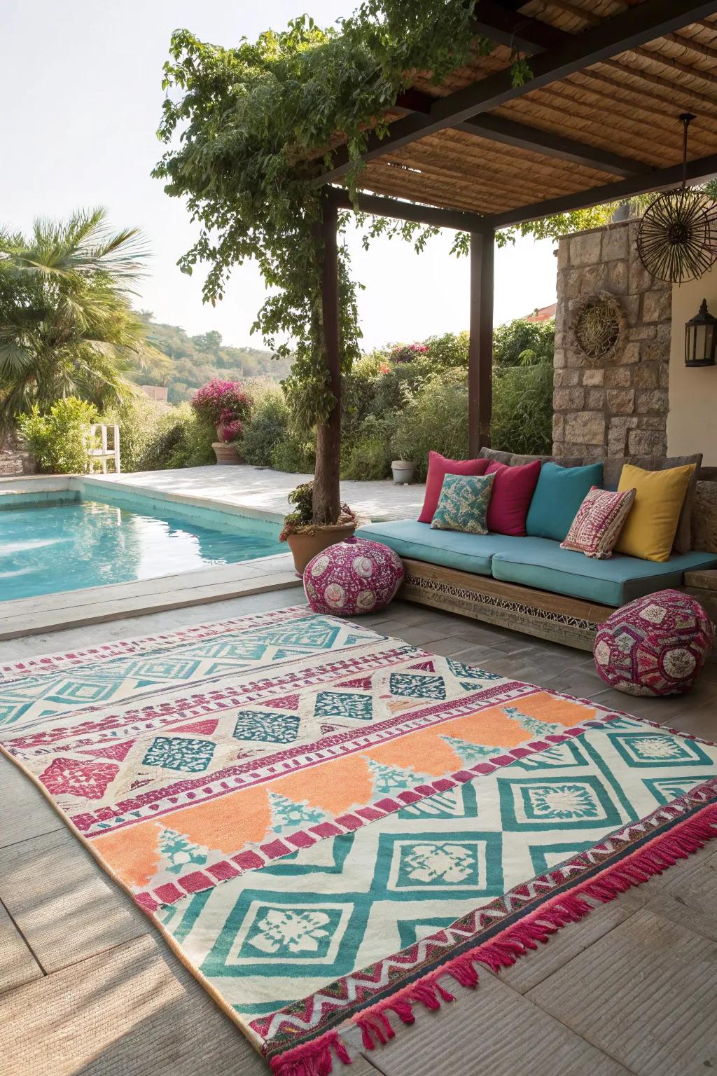 Introduce color and style to your patio with a vibrant outdoor ground covering.