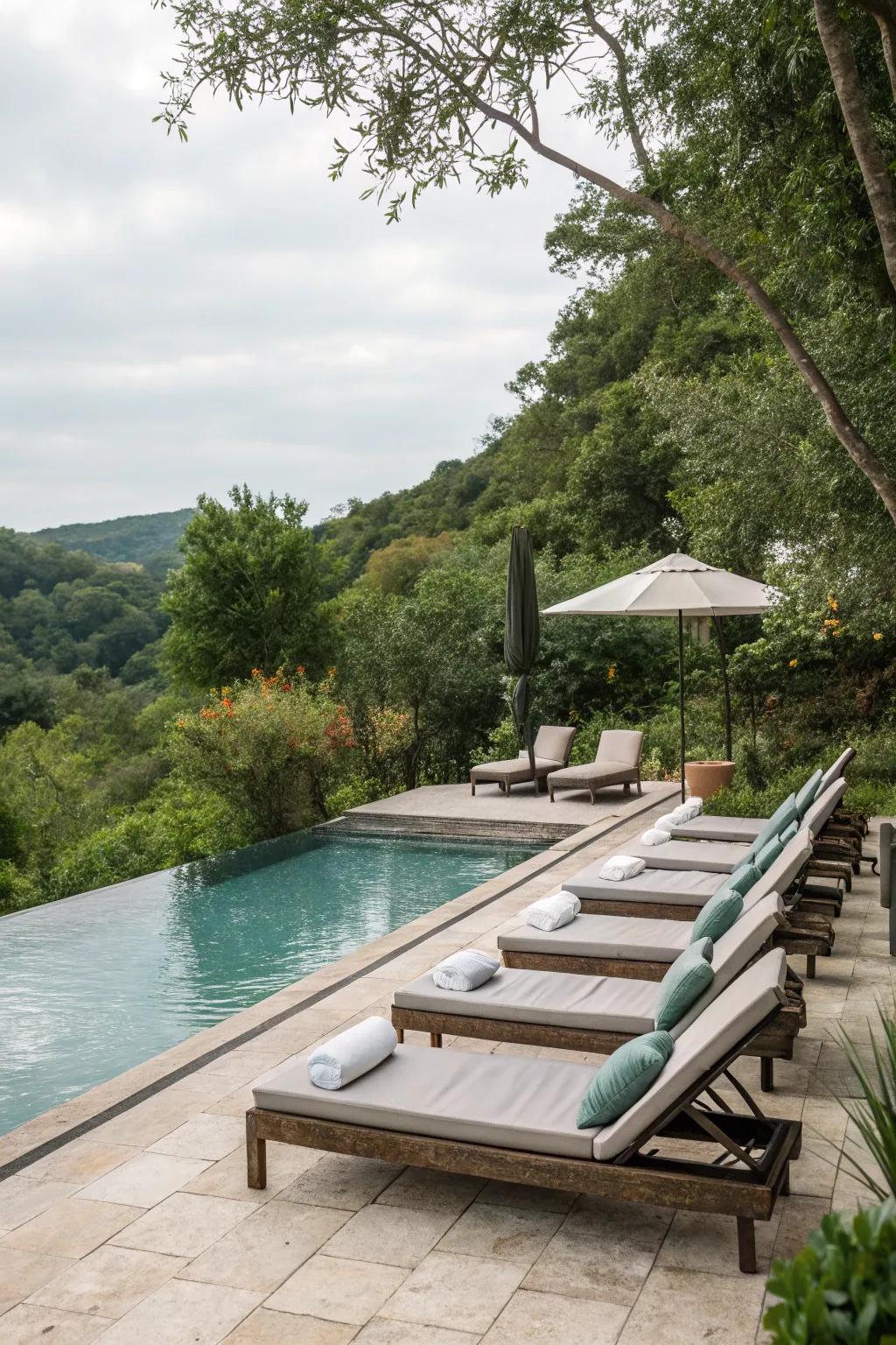 Elegant sunbeds are essential for any poolside escape.