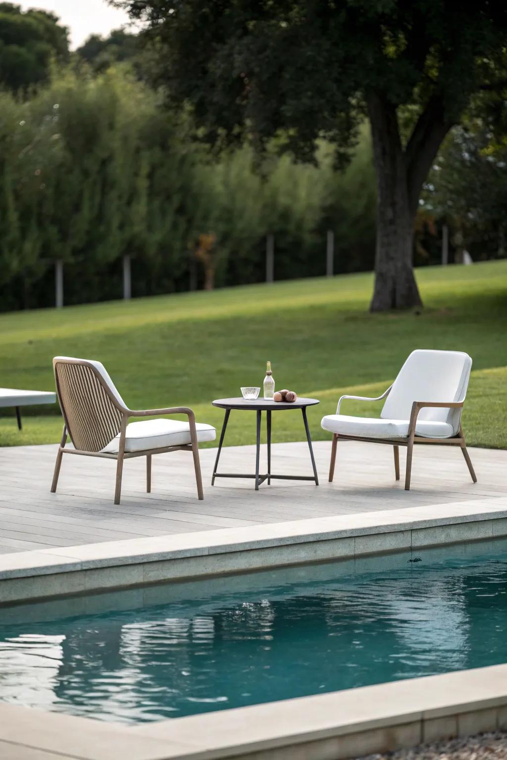 Contemporary simplicity offers a clean and serene poolside ambiance.