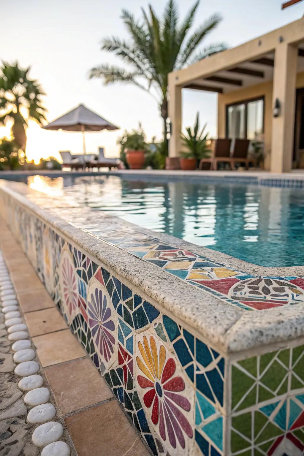 Mosaic patterns add vibrant color and artistic flair to your pool.