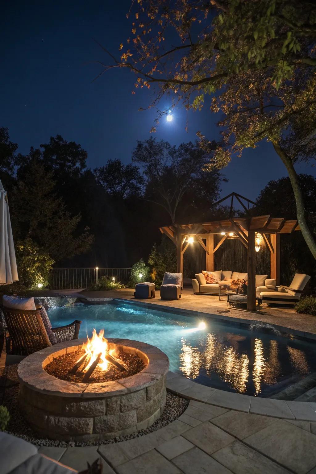 Gather around an outdoor hearth for warmth and unforgettable nights.
