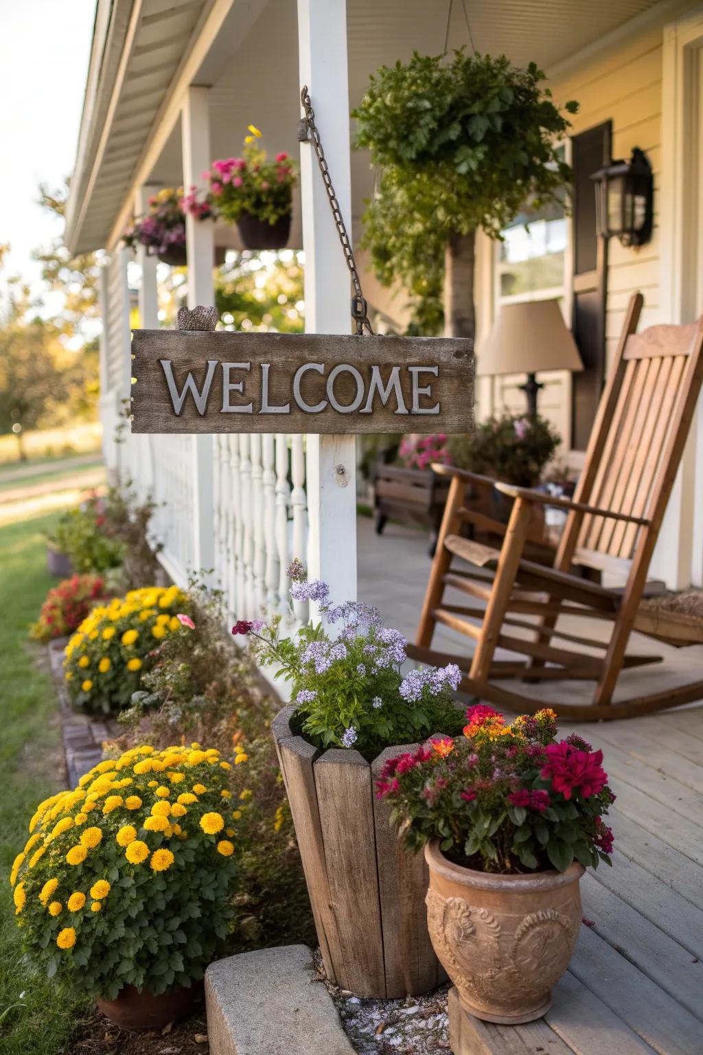 A traditional wood welcome sign that radiates comfort and charm.