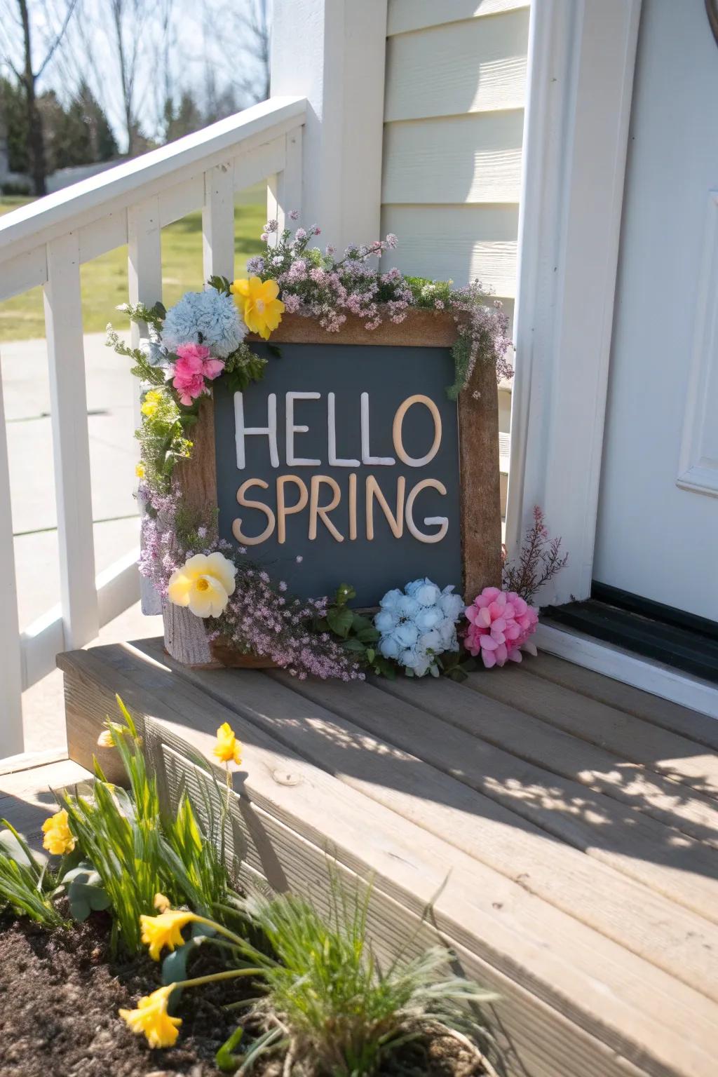 A cheerful springtime-inspired sign to welcome the season.