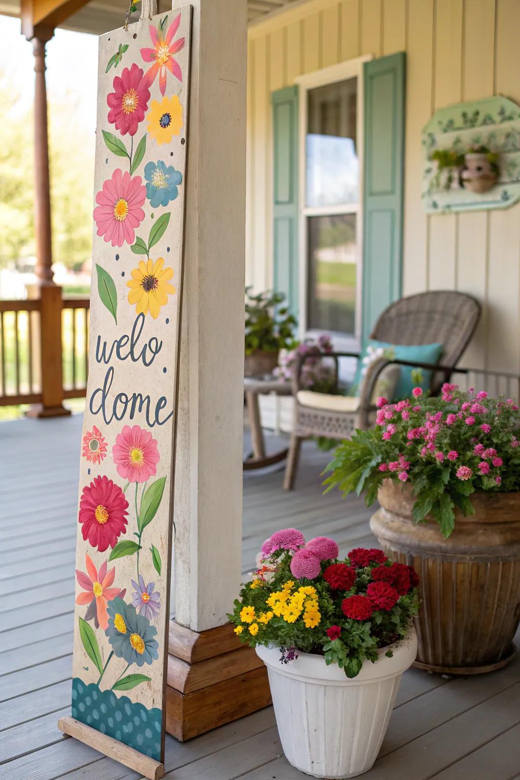 A floral-embellished sign that adds a pop of color.