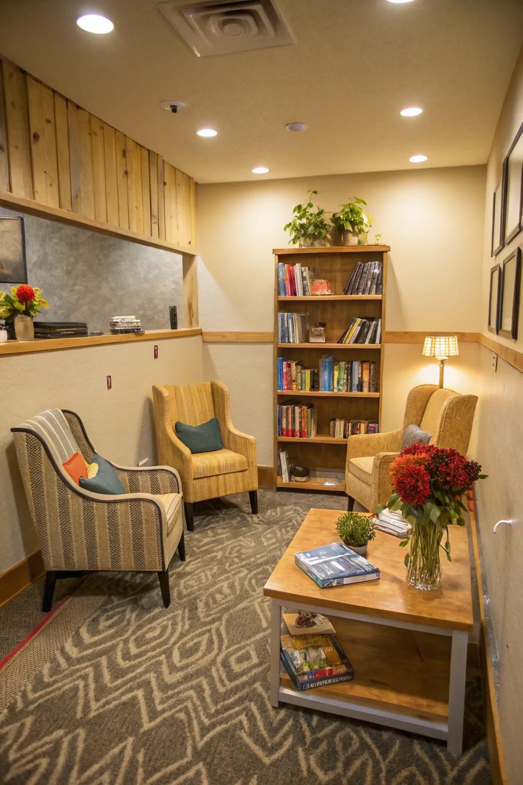 This intimate cigar lounge features a social seating arrangement that fosters connection.