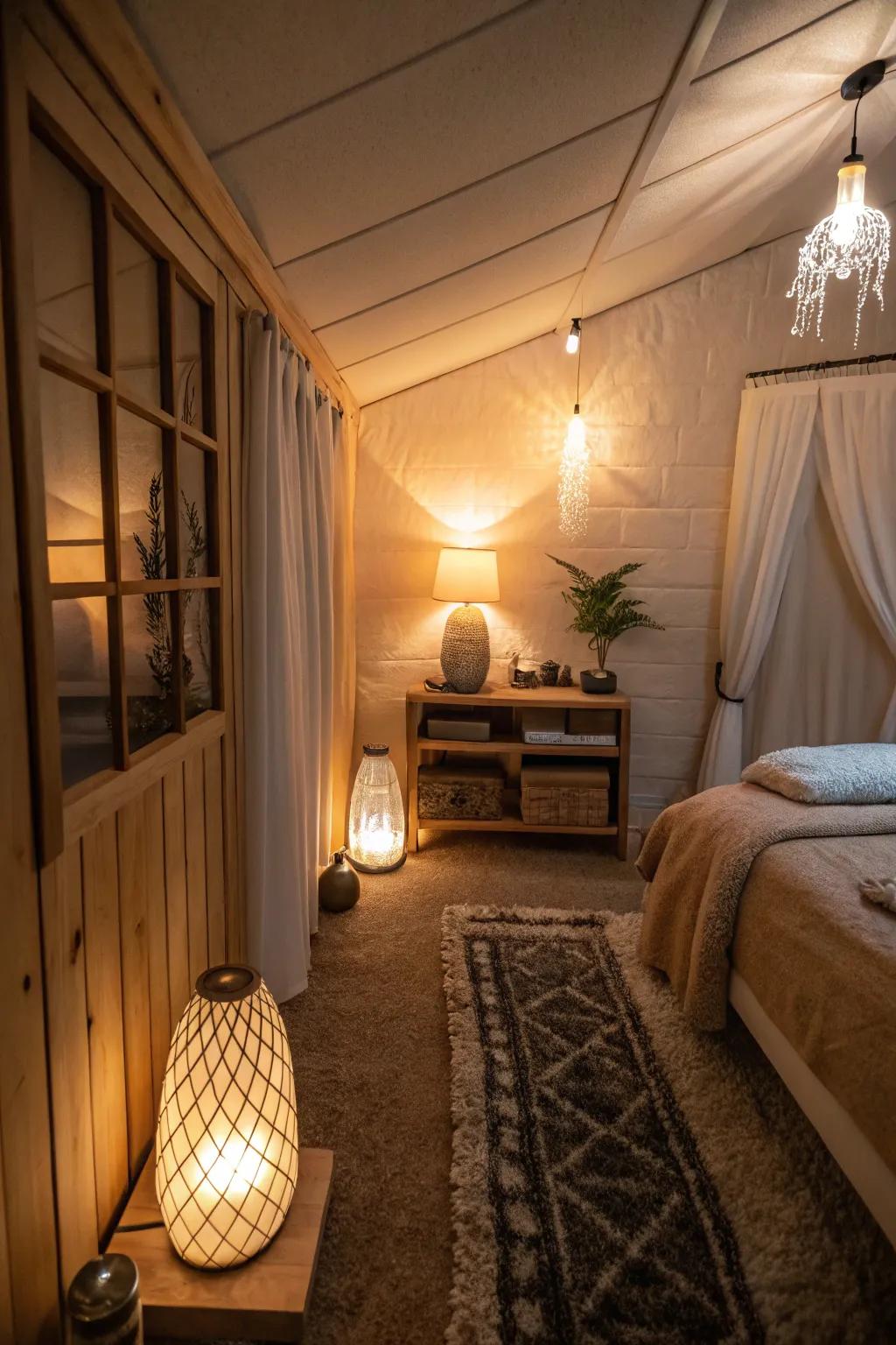 Ambient lighting produces the ideal mood in this intimate cigar spot.