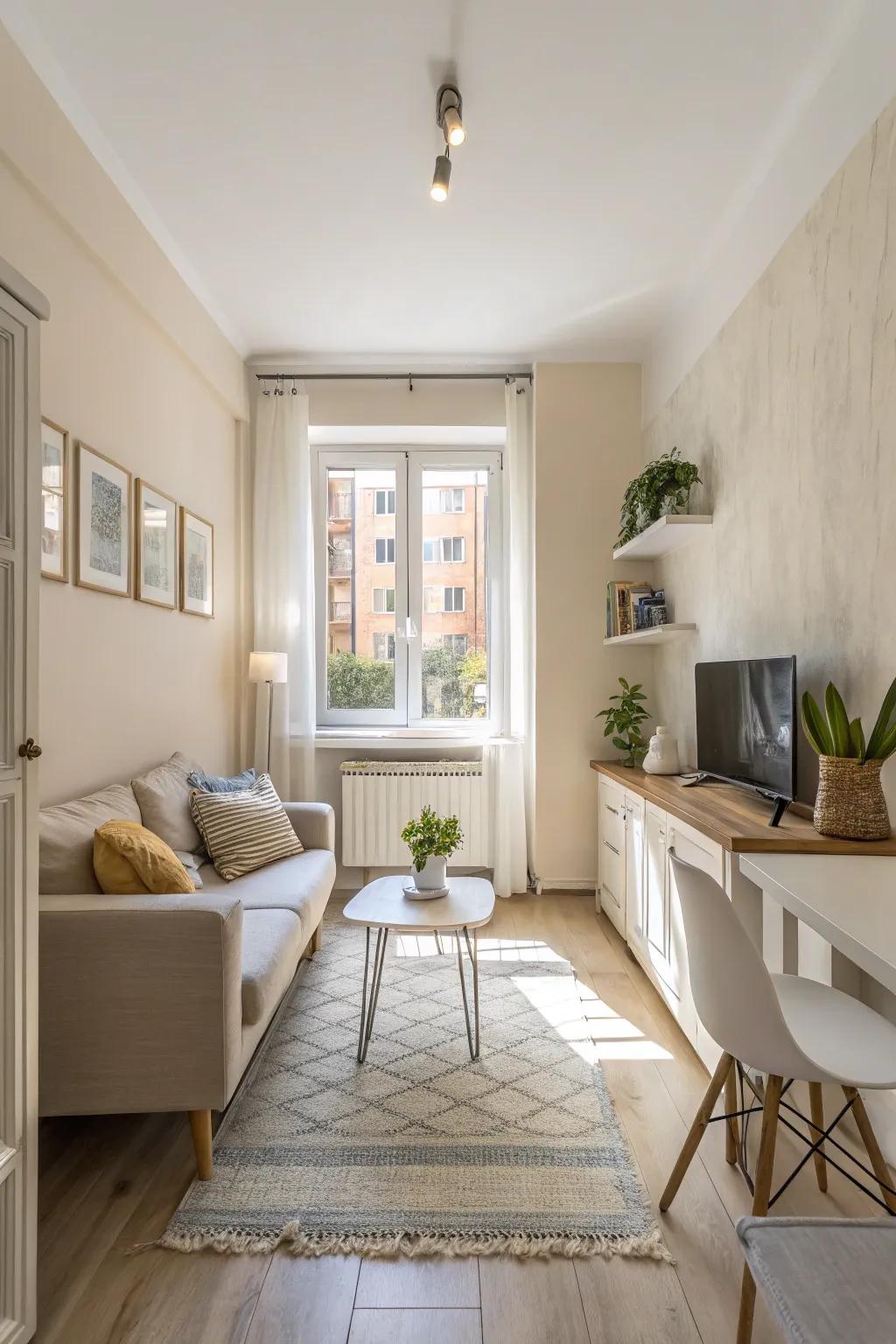 Light shades make a small apartment feel airy and big.