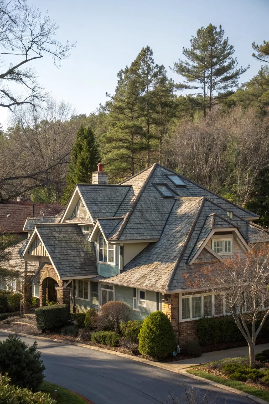 Multi-tiered roofs add architectural intrigue and character.