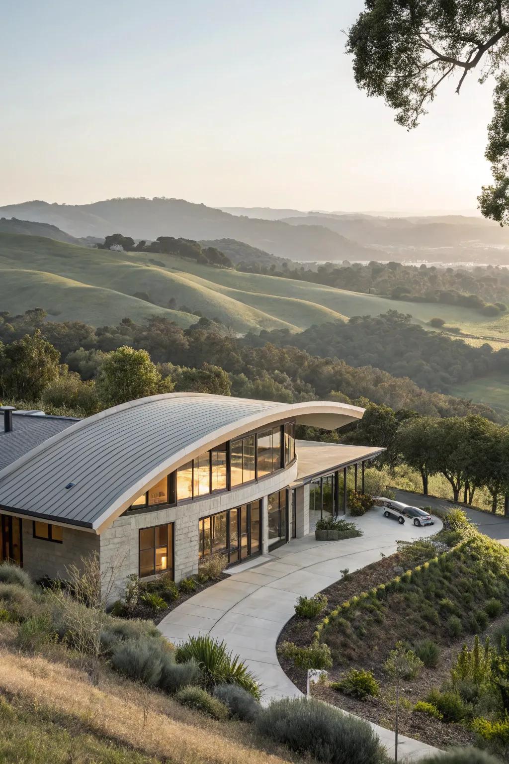 Rounded roofs offer gentle lines and a modern touch.