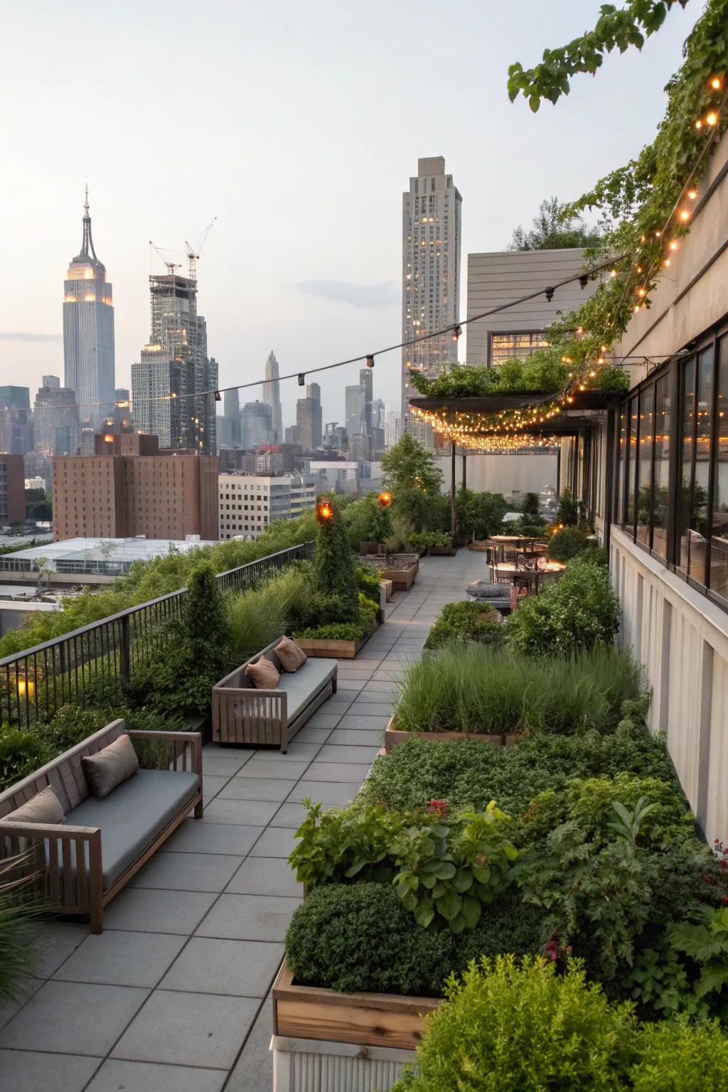 Level rooftops offer adaptable areas for gardening or leisure.