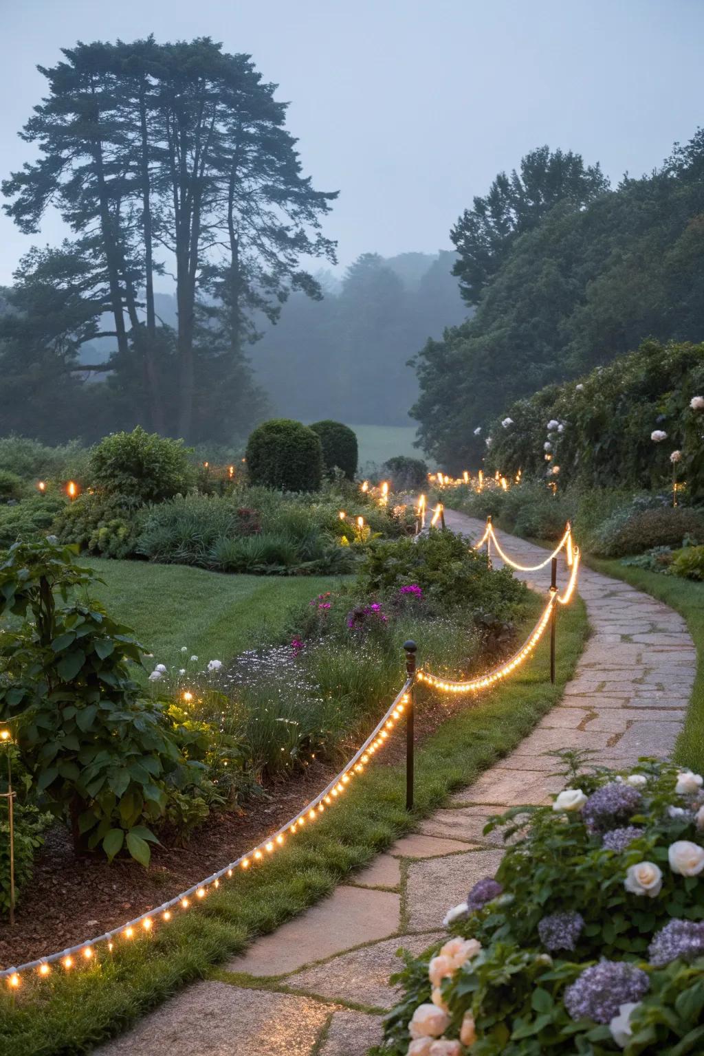 Define garden areas with flexible rope lighting.
