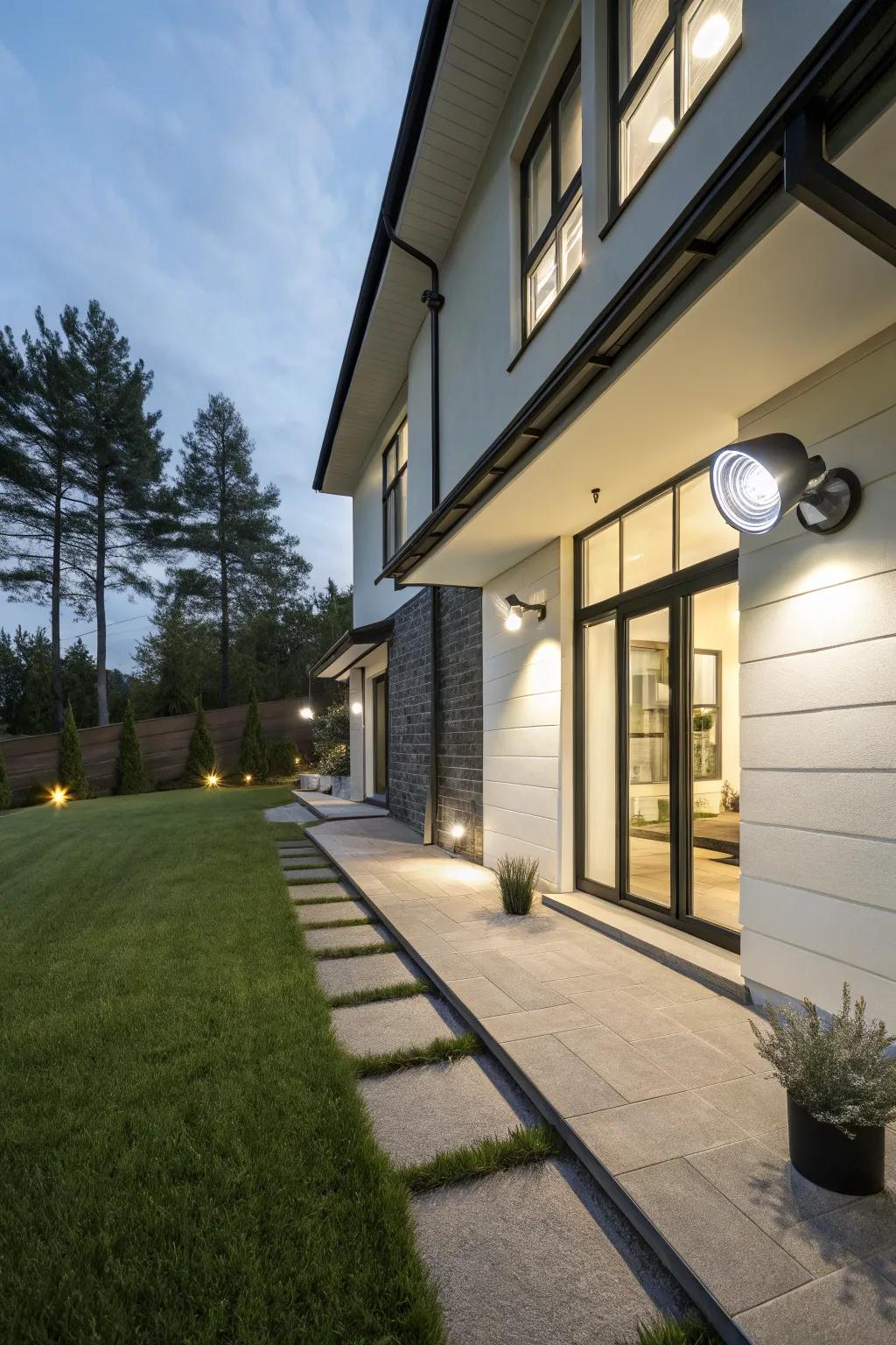 Strategically placed security lights provide peace of mind.