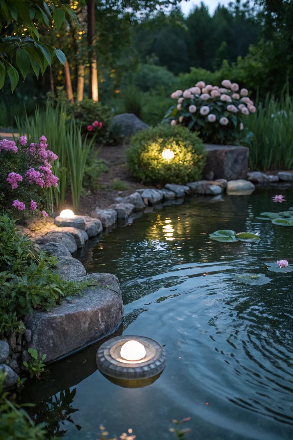 Enhance water features with tranquil lighting.