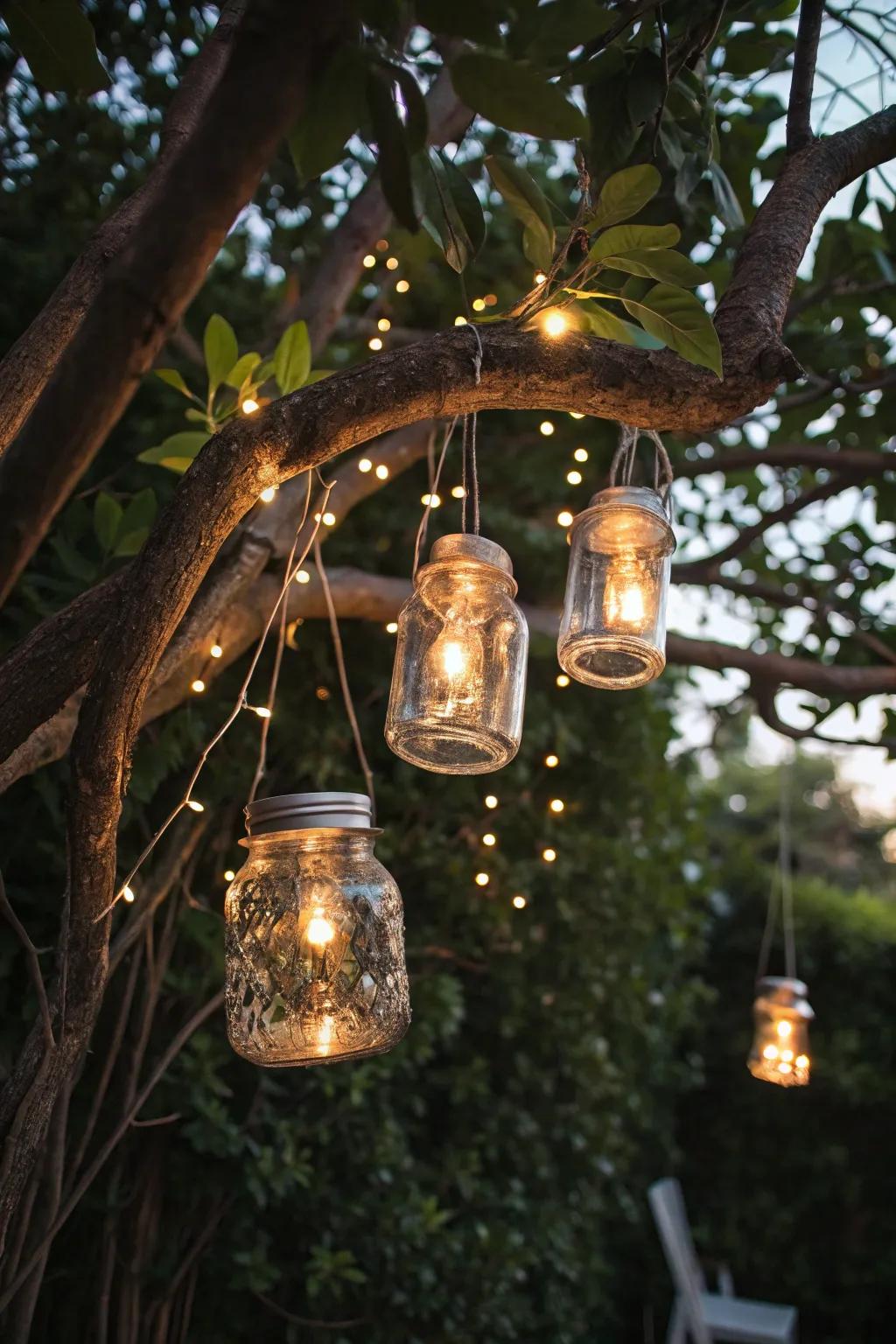 Create a whimsical atmosphere with glass jar lights.