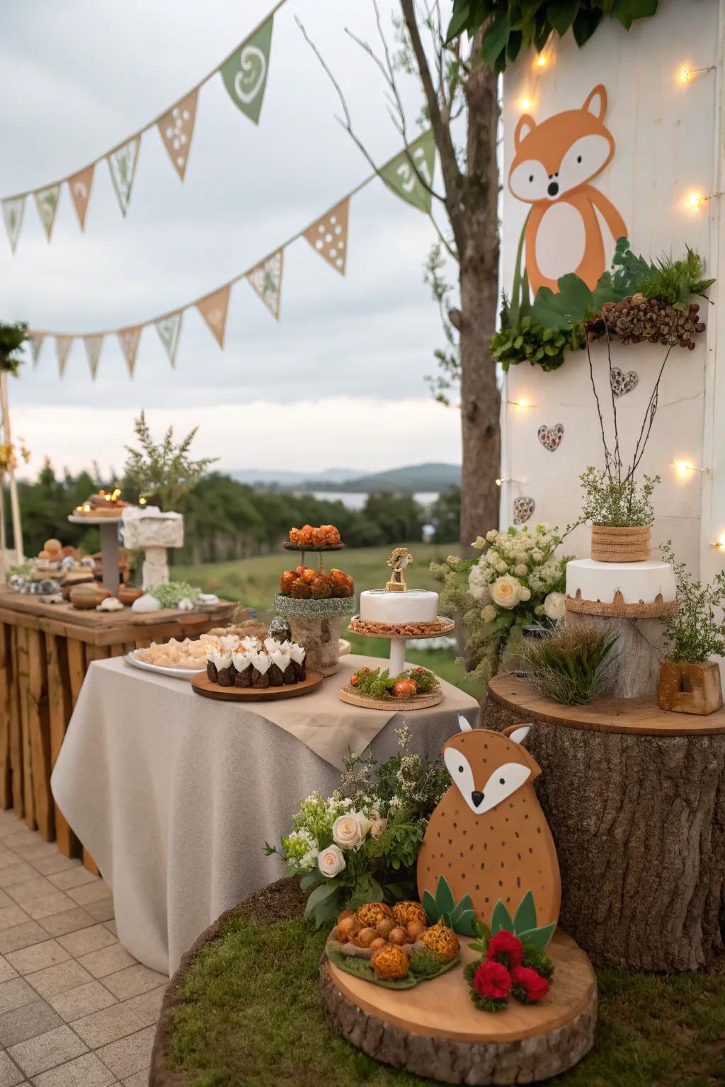 A forest-inspired baby shower utilizing natural and tranquil elements