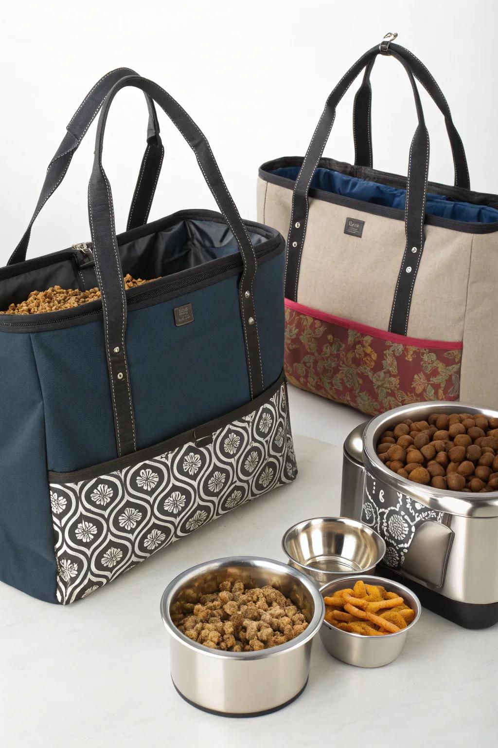 Mobile totes provide a versatile and stylish choice for both storing and transporting dog food.