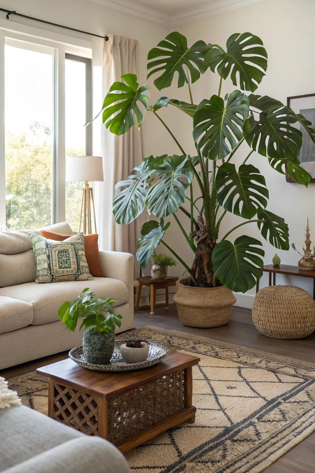 Add tropical flair with split-leaf plants.