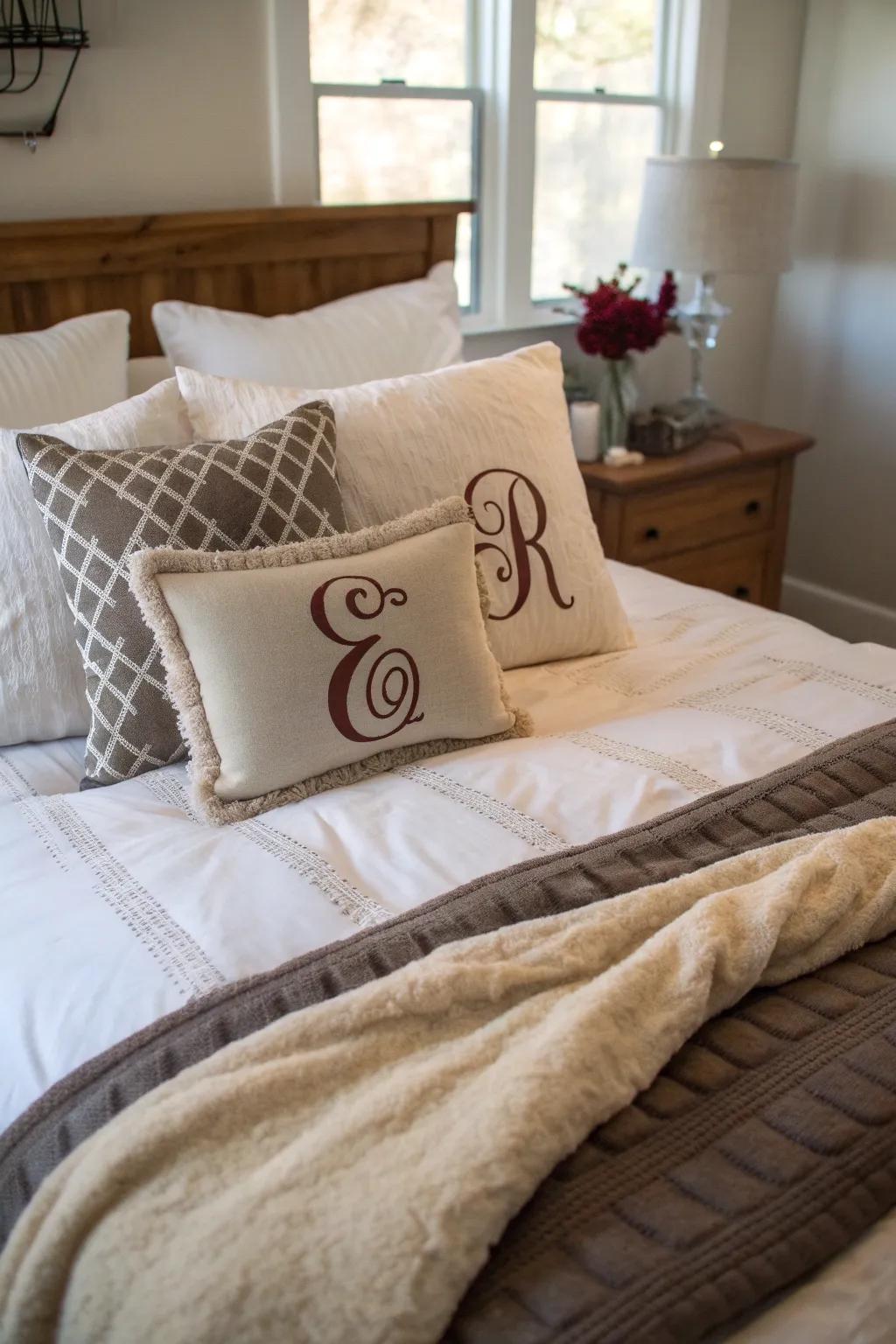 Personalized cushions add a unique and intimate touch.
