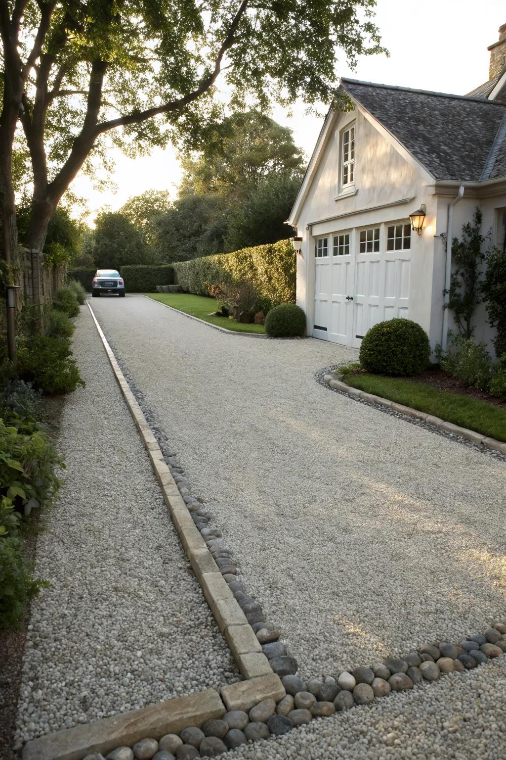 Cobblestone trim brings enduring refinement to the driveway.