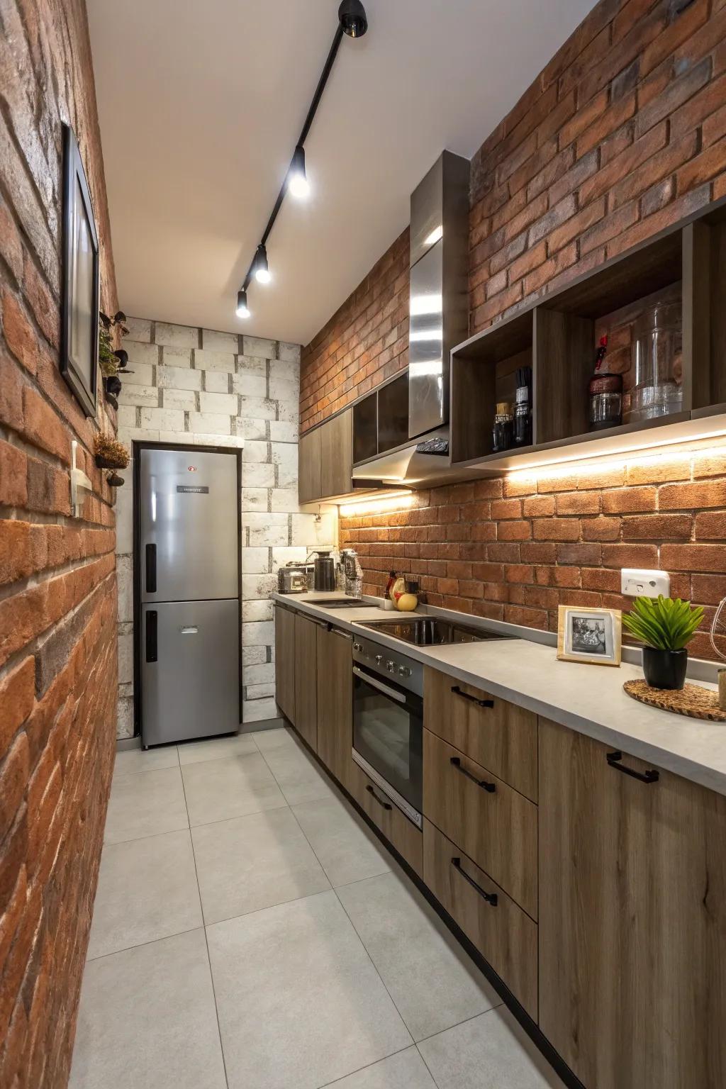 Artificial brick panels inject urban charm and texture.
