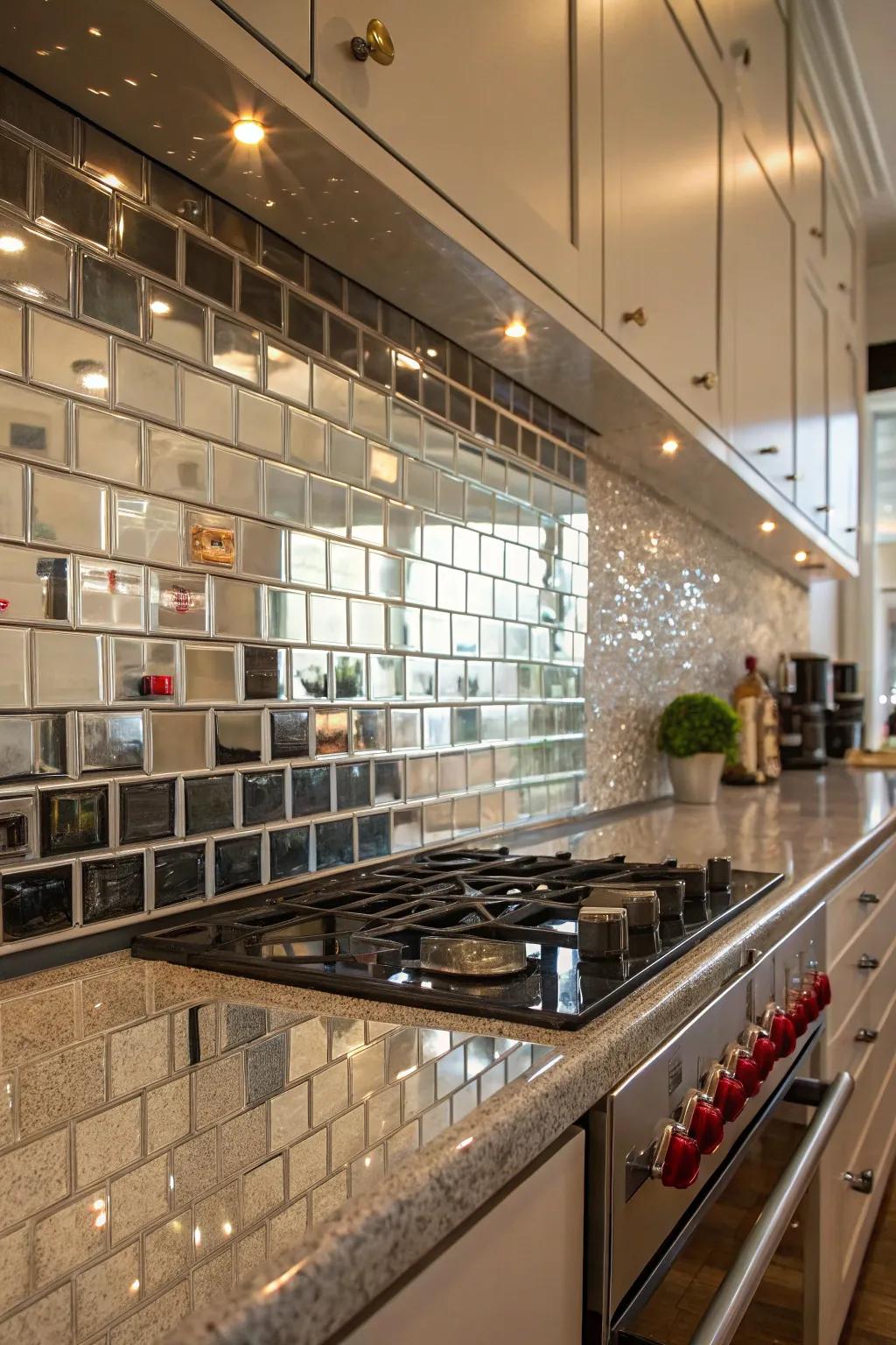 Mirror tiles amplify light and area, adding a touch of elegance.
