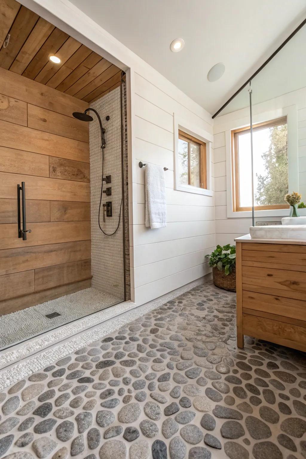 Shingle-style panels create a soothing spa-like environment.